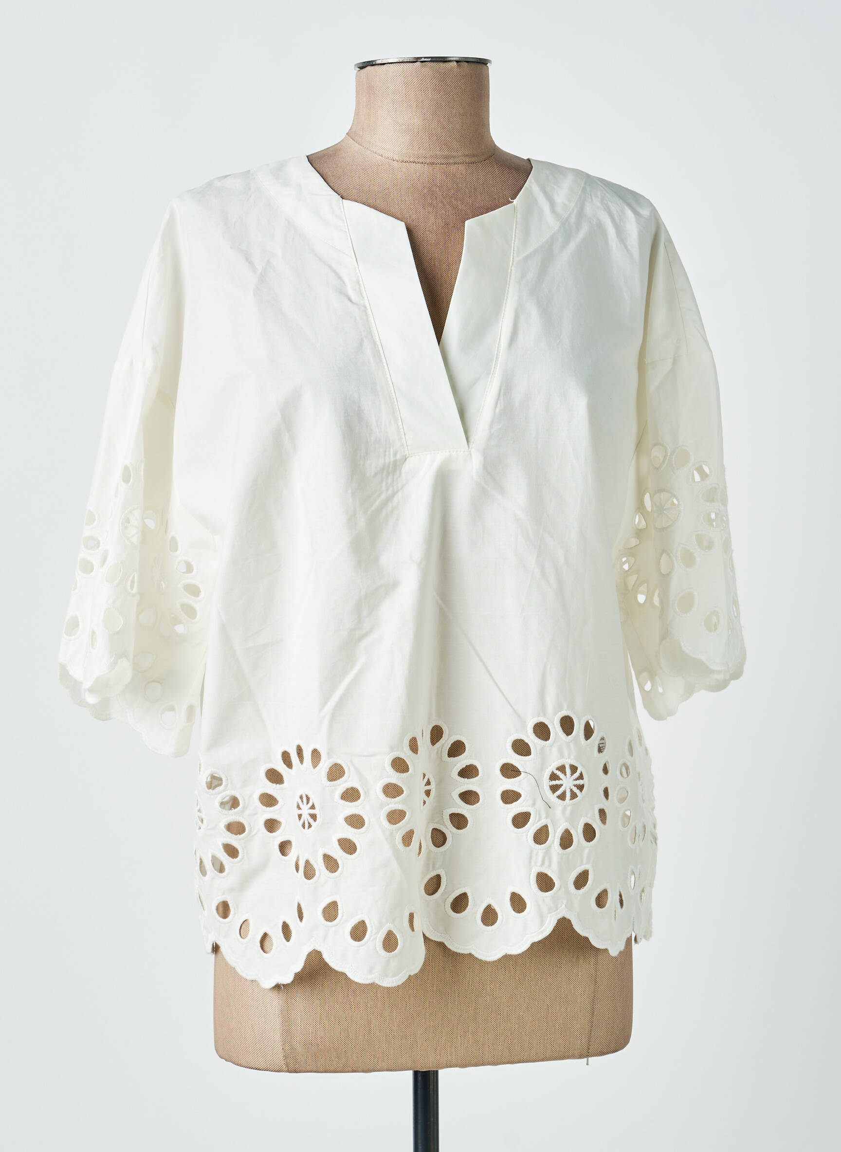 Blouse tissage popeline manches 3/4 beige RINO & PELLE femme