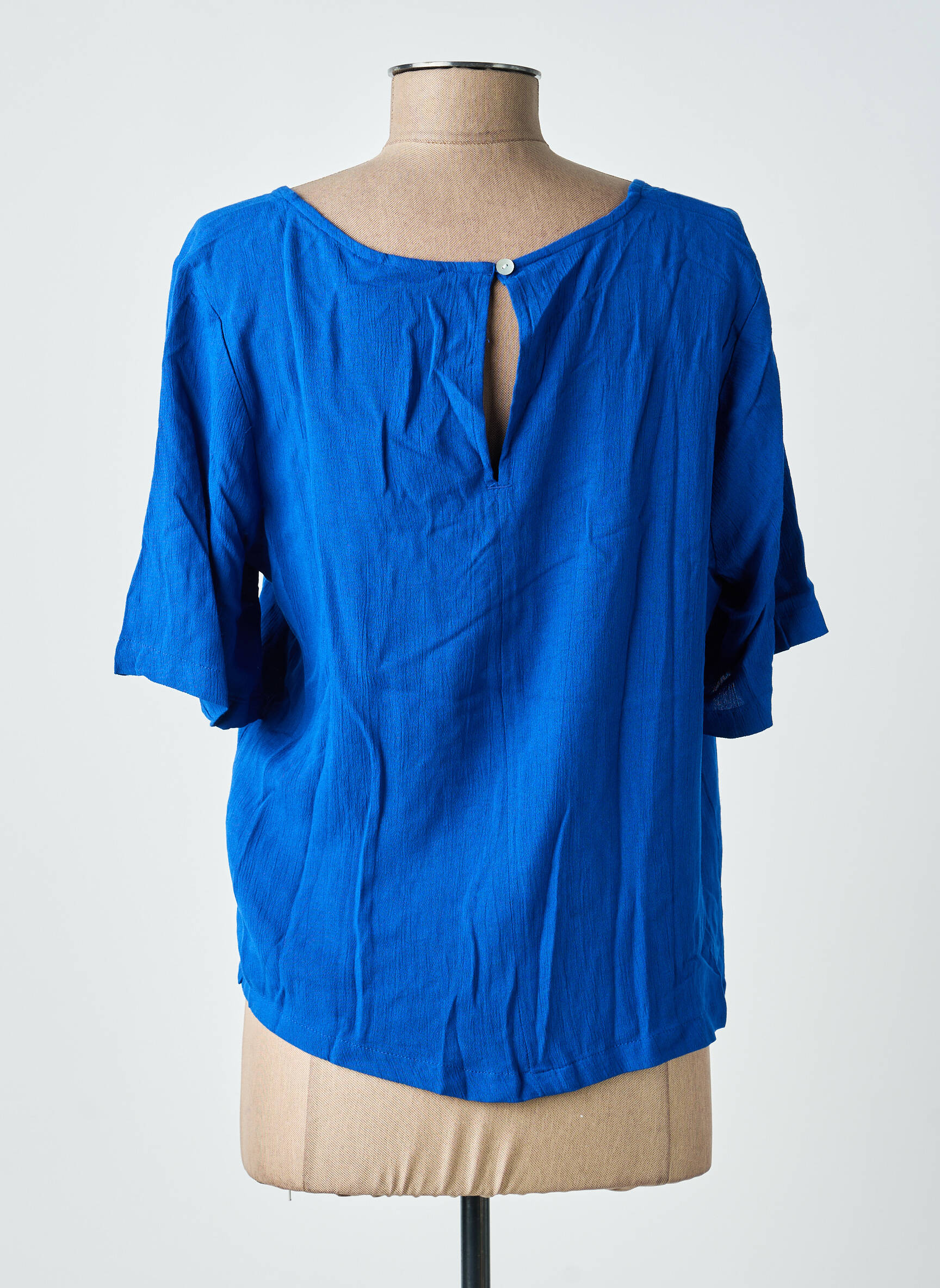 Blouse fermeture boutonnée au dos manches courtes bleu ICHI femme