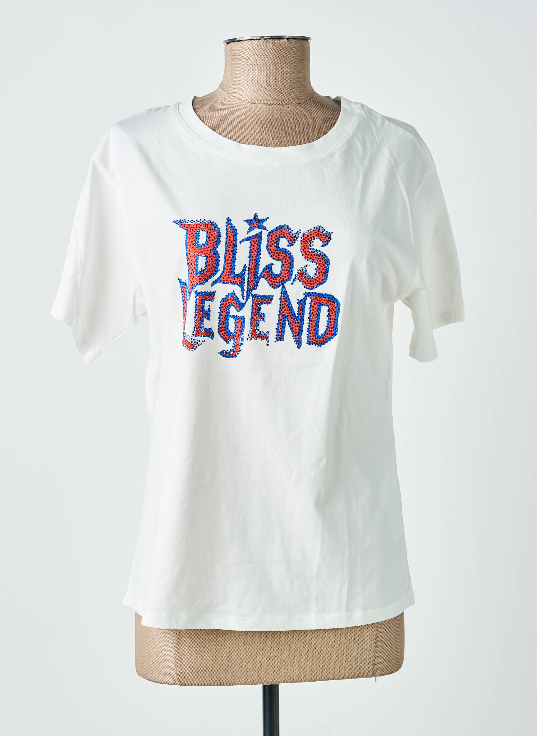 T-shirt sérigraphie avec strass manches courtes blanc FREE BOY femme