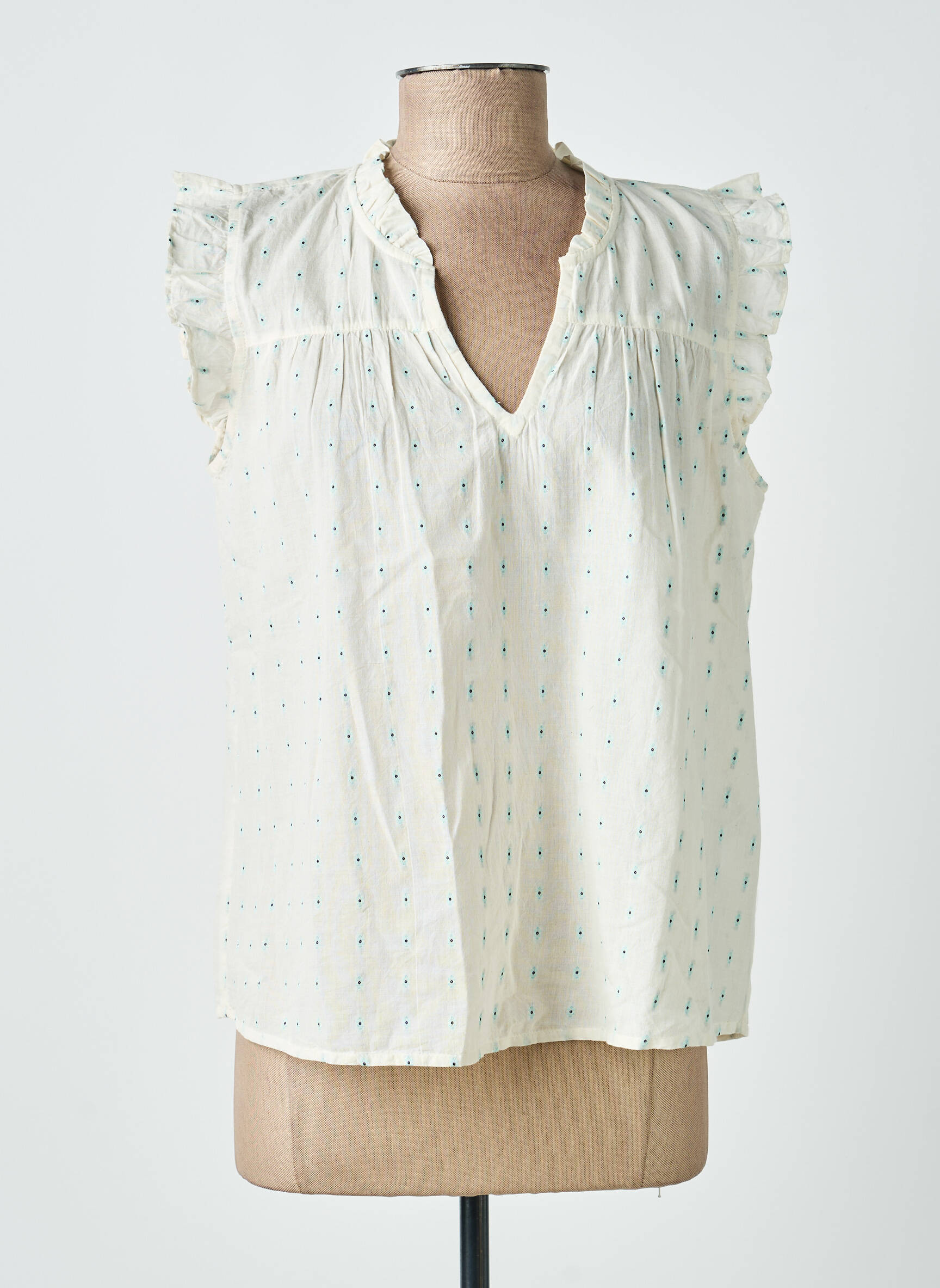 Blouse légère et transparente manches courtes beige ICHI femme