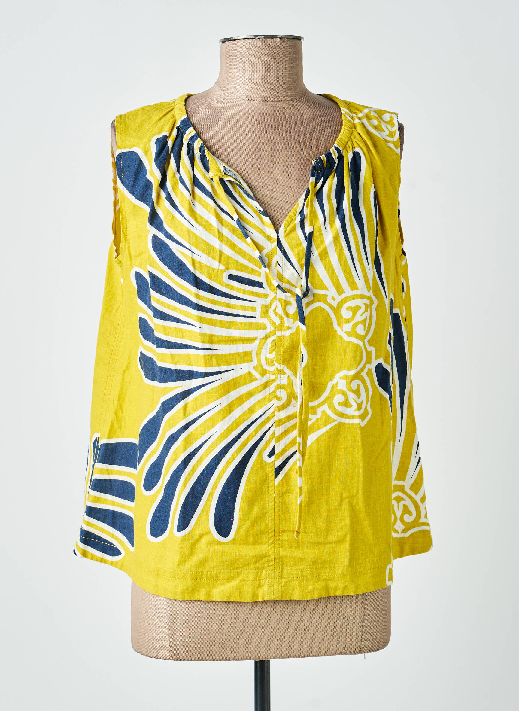 Blouse imprimé fantaisie sans manche jaune WHITE STUFF femme