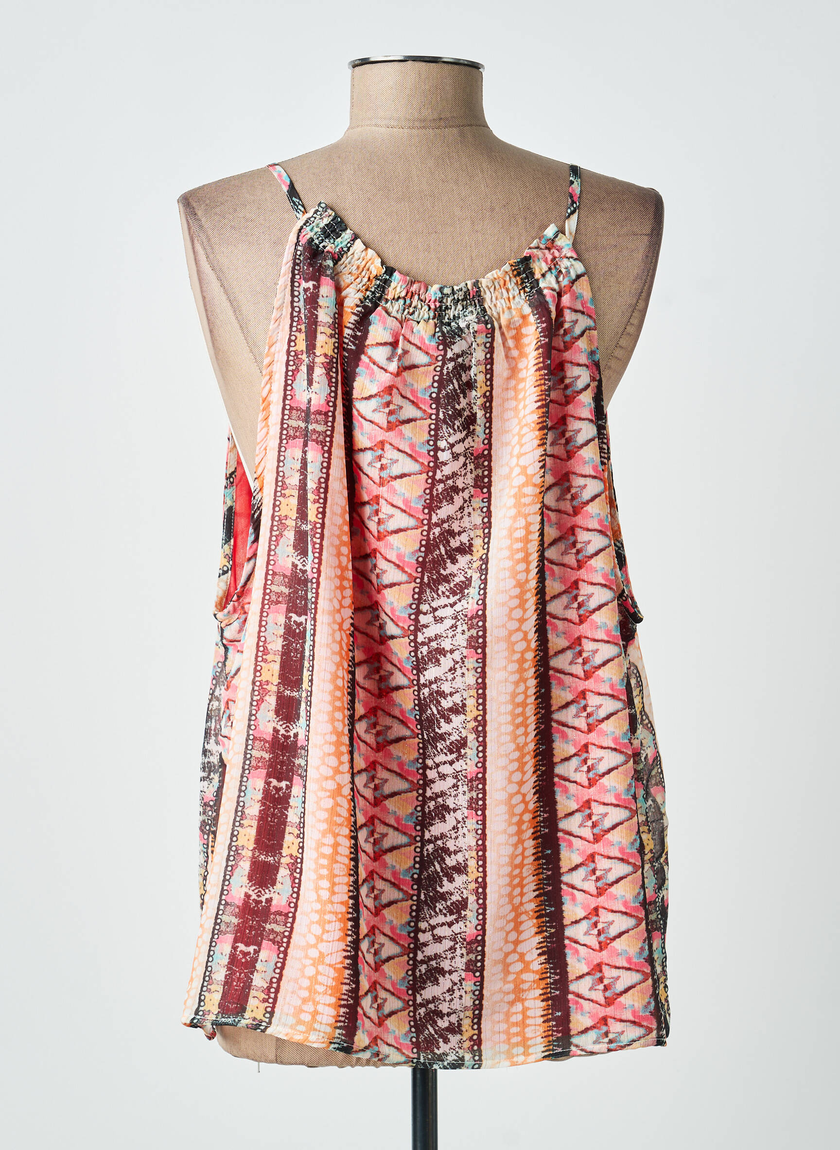 Top imprimé fantaisie fines bretelles orange FREEMAN T.PORTER femme