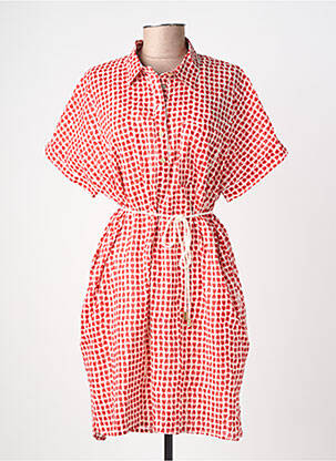 Robe mi-longue imprimé fantaisie manches courtes rouge ICHI femme