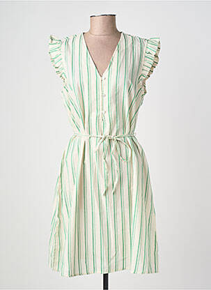 Robe mi-longue manches courtes manches courtes vert ICHI femme