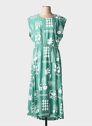 Robe longue imprimé fantaisie manches courtes vert ICHI femme