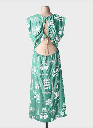 Robe longue imprimé fantaisie manches courtes vert ICHI femme