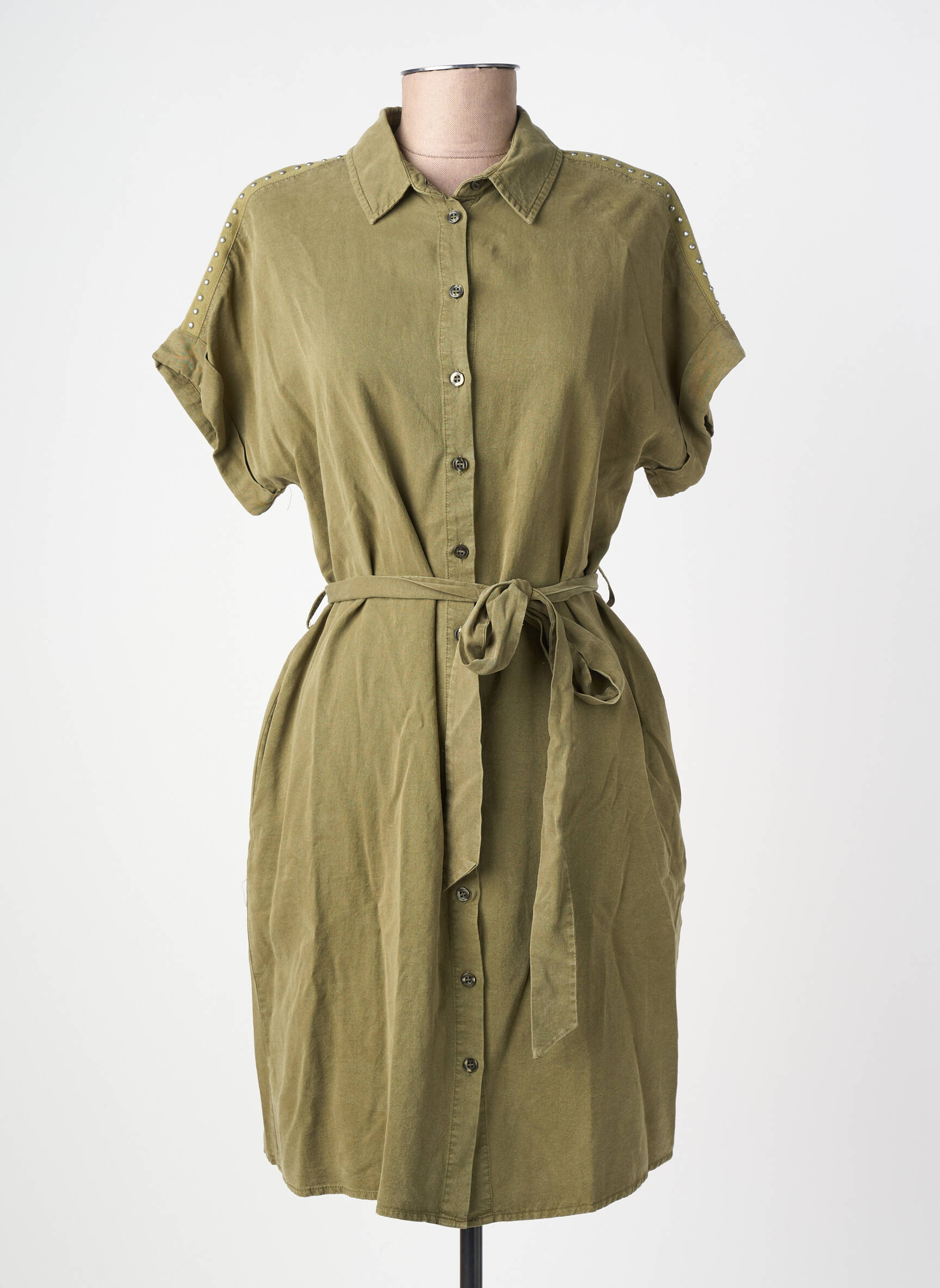 Robe mi-longue manches courtes manches courtes vert FREEMAN T.PORTER femme