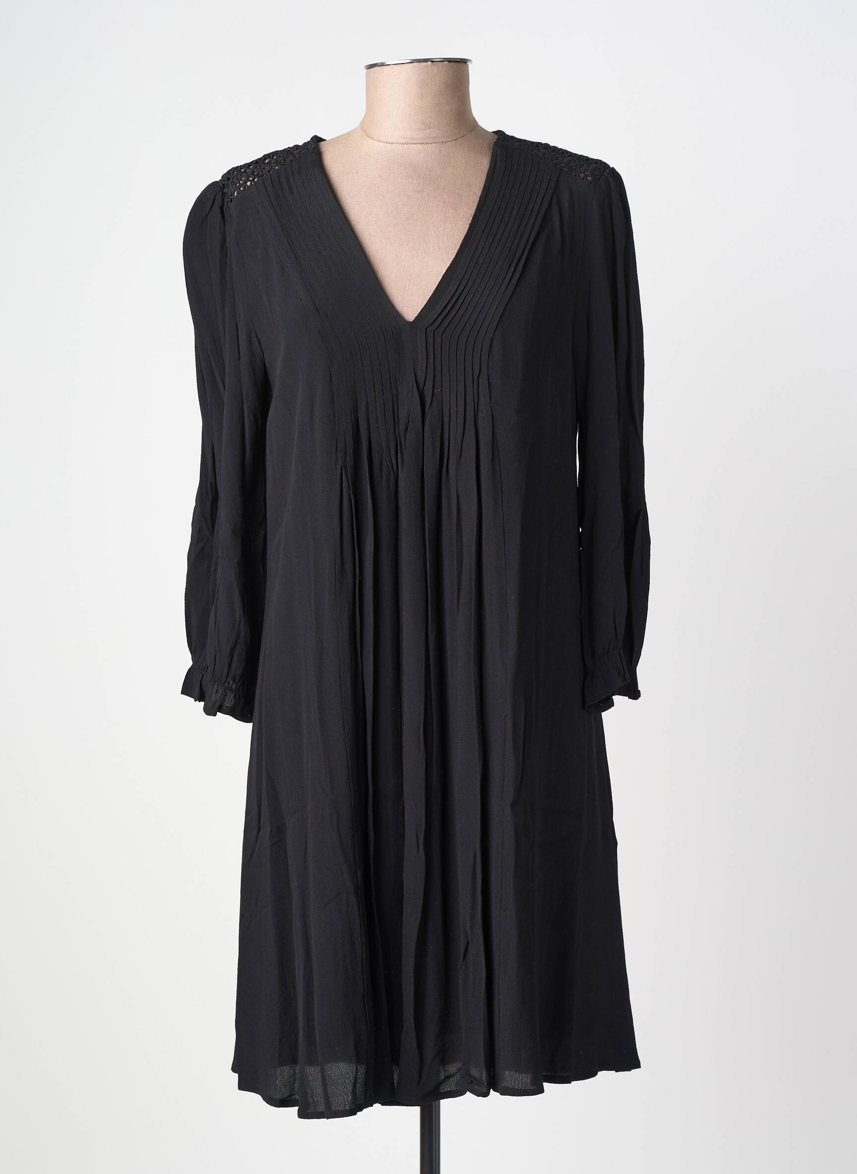 Robe mi-longue coupe fluide manches longues noir FREEMAN T.PORTER femme