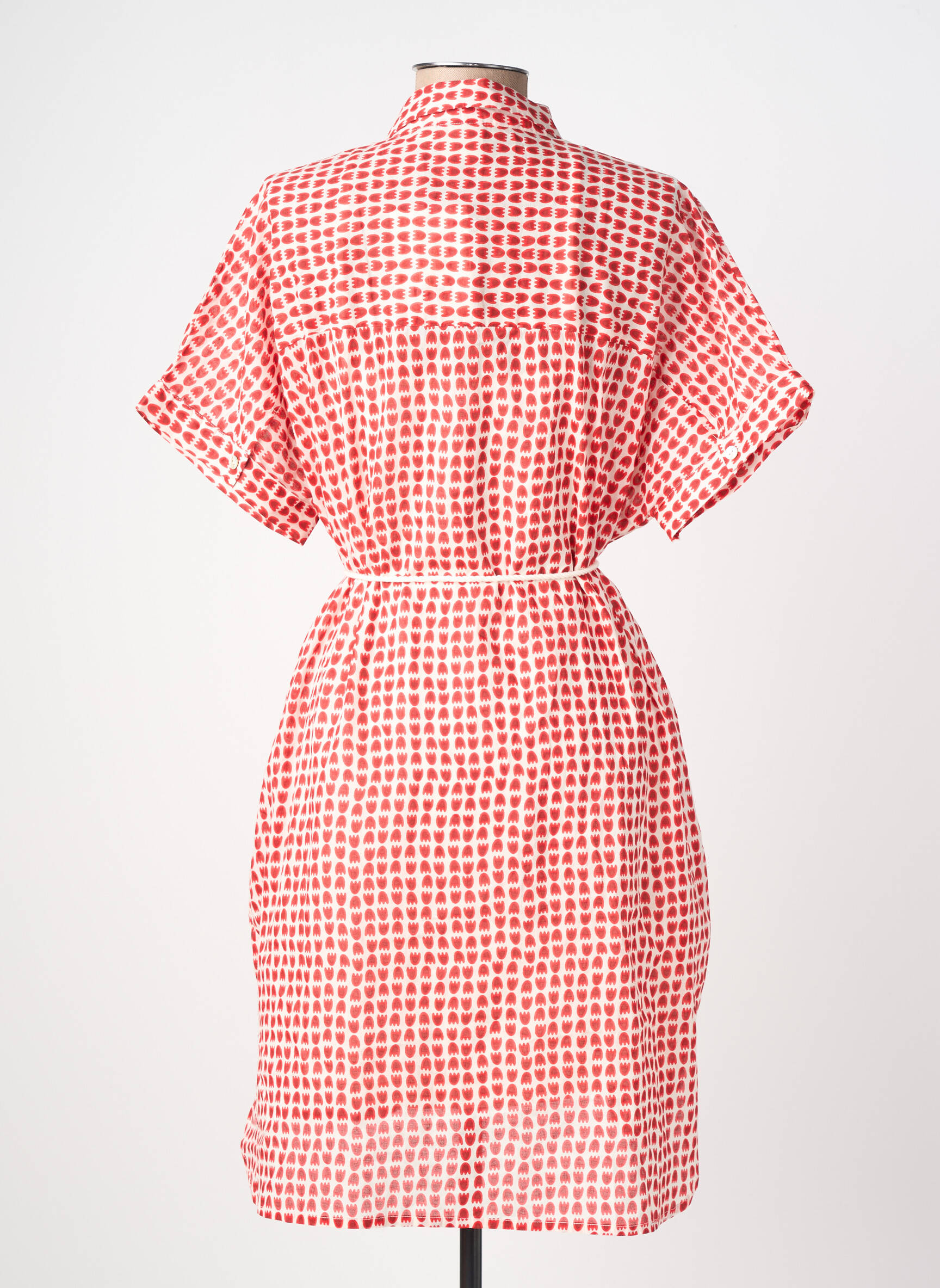 Robe mi-longue imprimé fantaisie manches courtes rouge ICHI femme