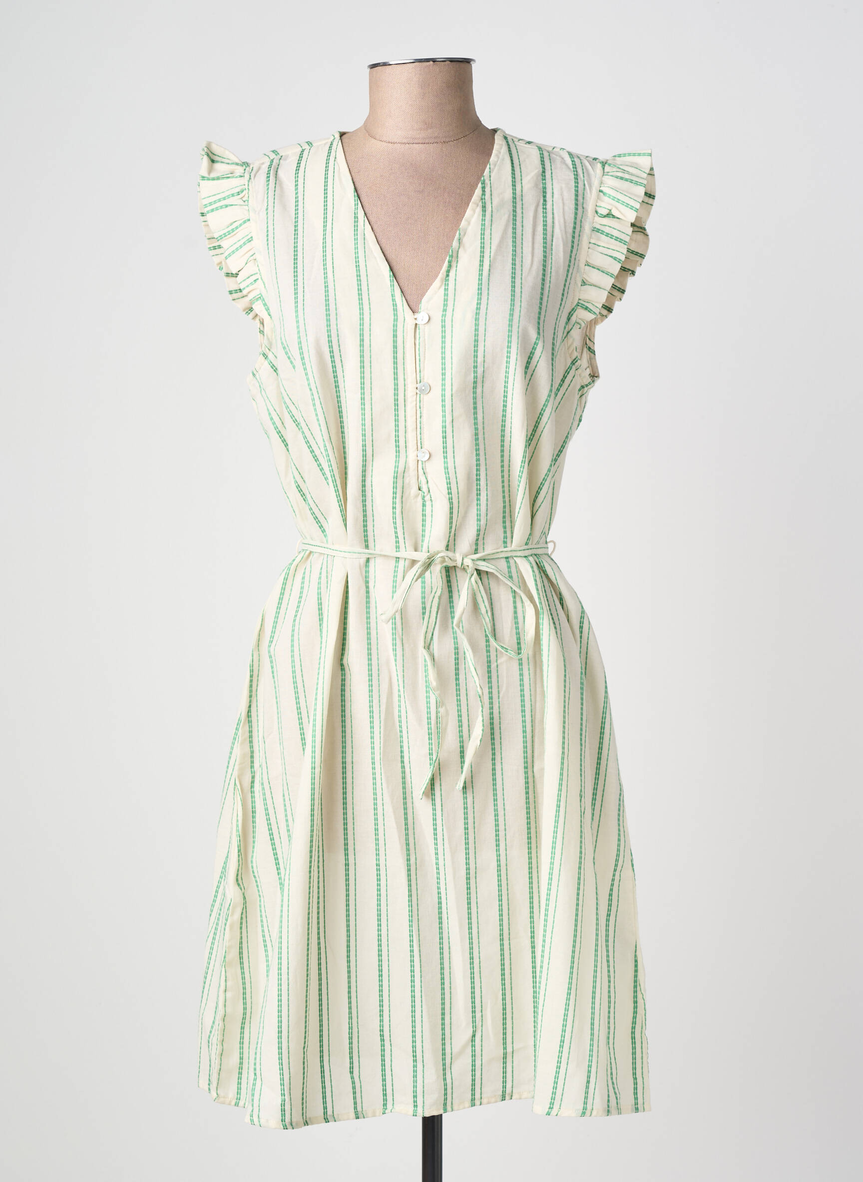 Robe mi-longue manches courtes manches courtes vert ICHI femme