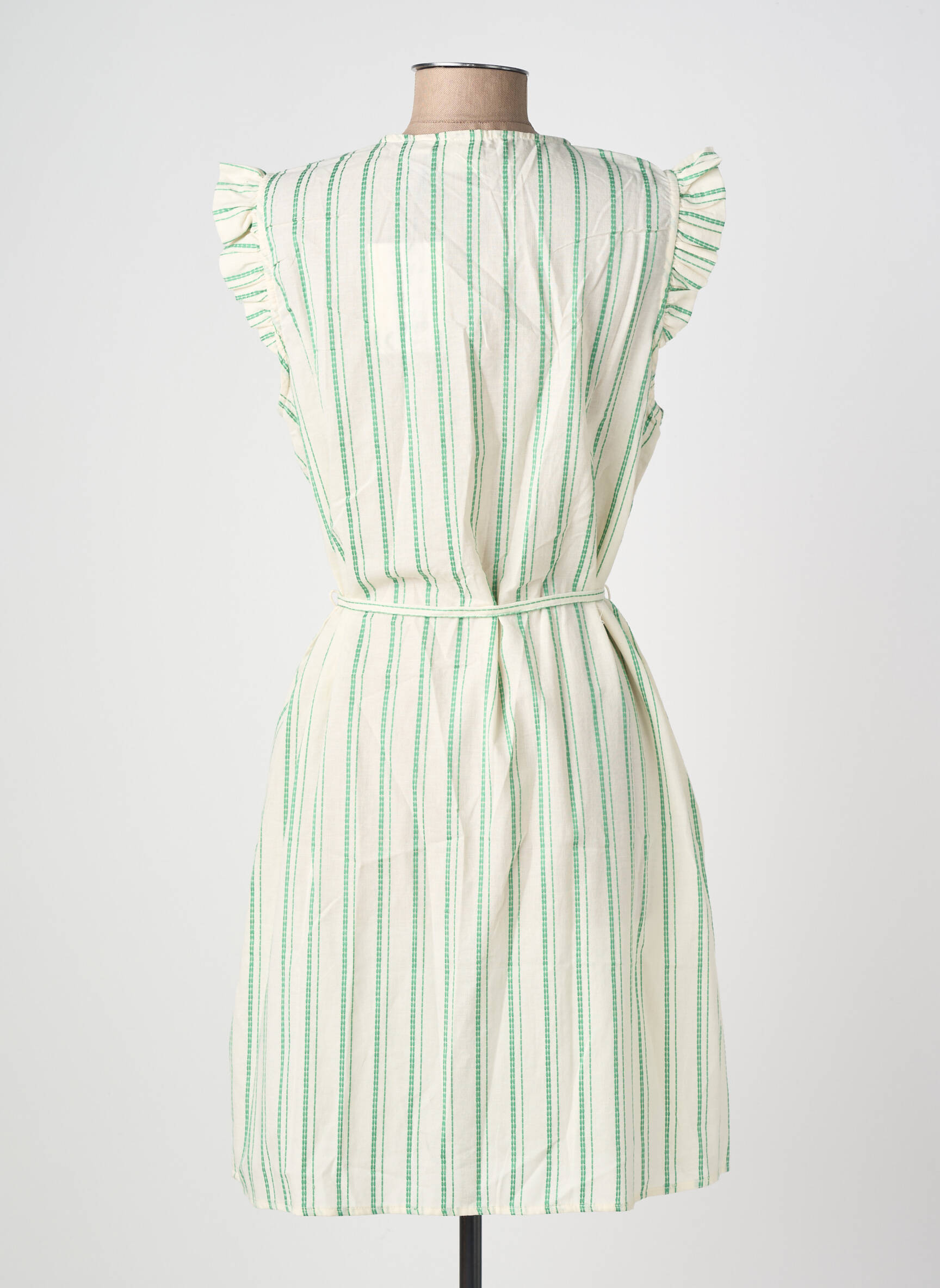 Robe mi-longue manches courtes manches courtes vert ICHI femme