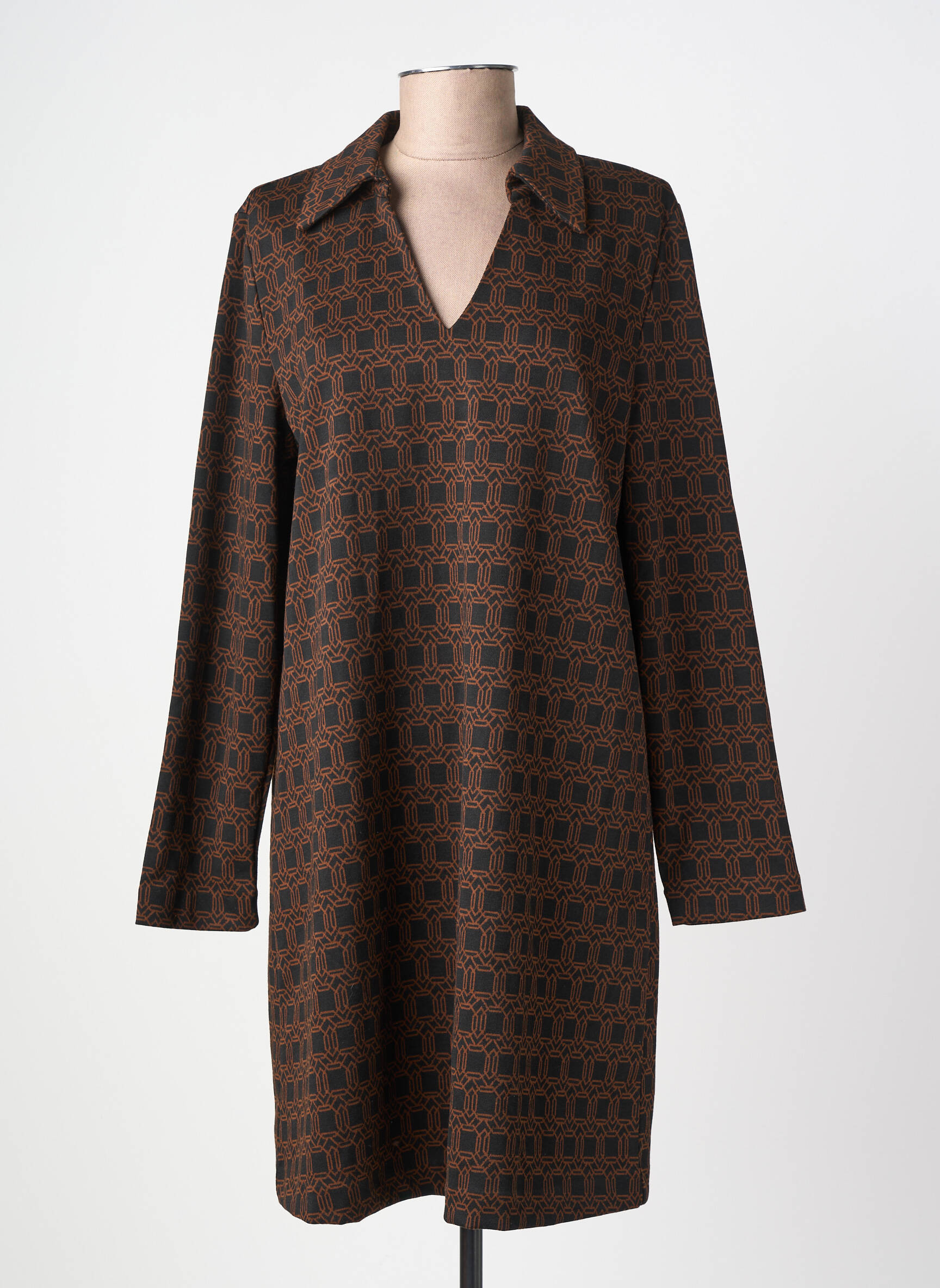 Robe courte manches longues manches longues marron SURKANA femme