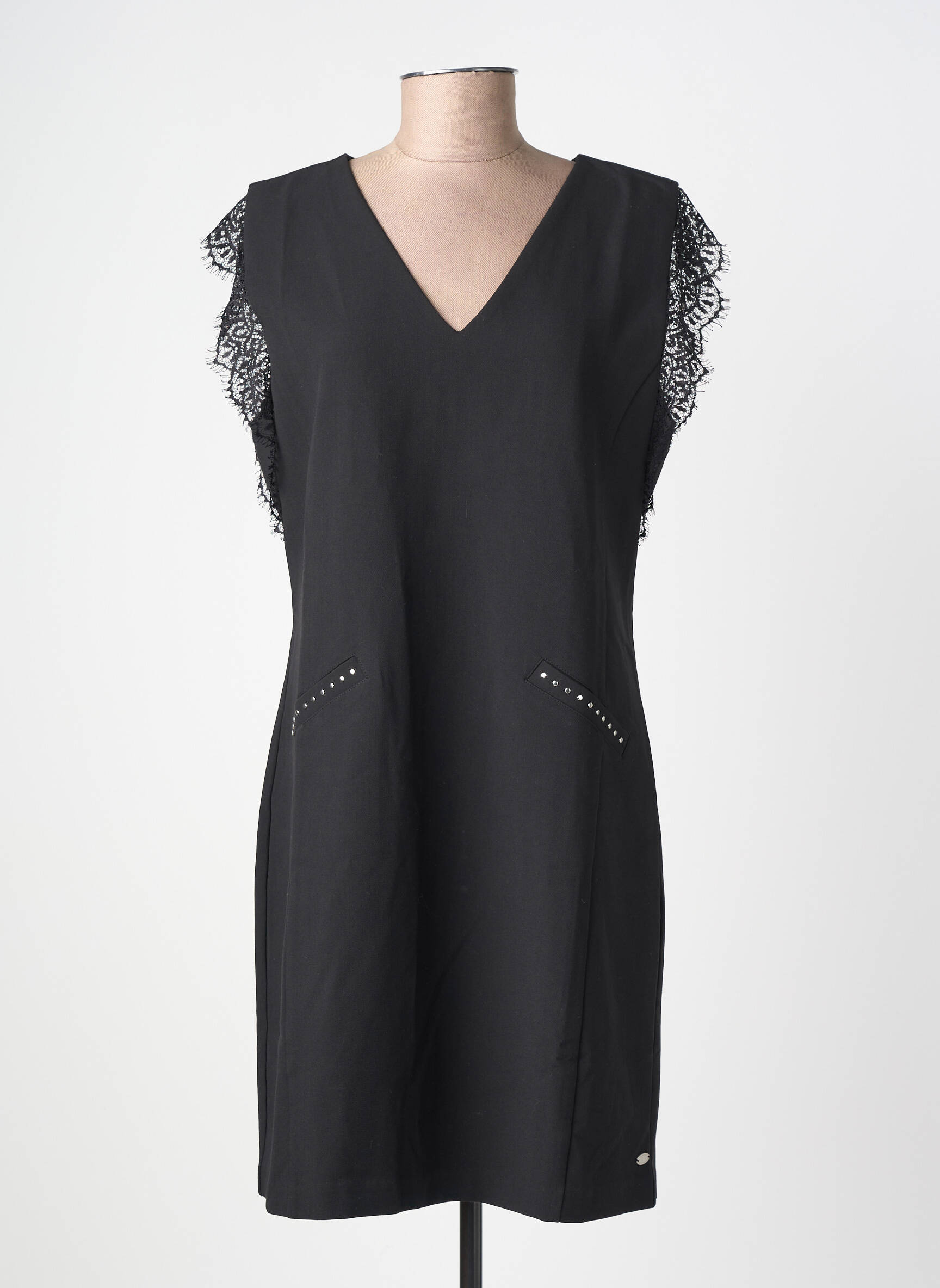 Robe courte fermeture zippée au dos manches courtes noir FREEMAN T.PORTER femme