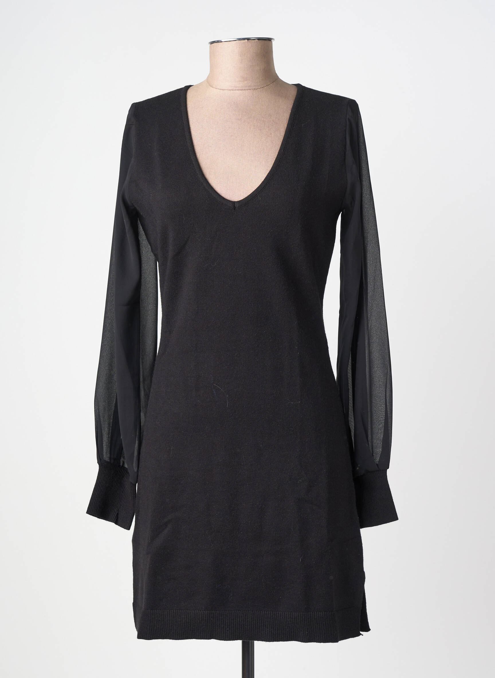 Robe pull col v manches longues noir FREEMAN T.PORTER femme