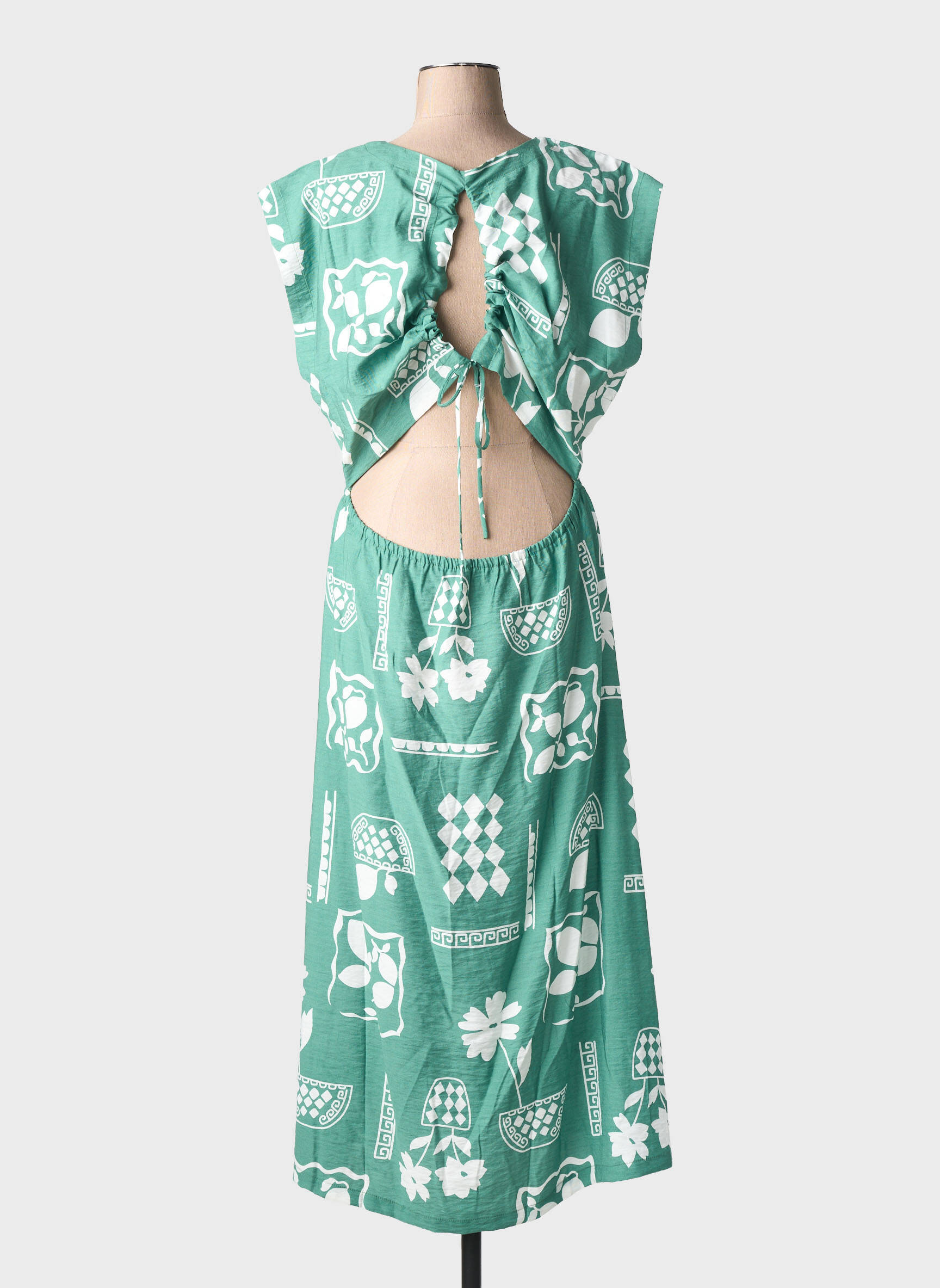 Robe longue imprimé fantaisie manches courtes vert ICHI femme