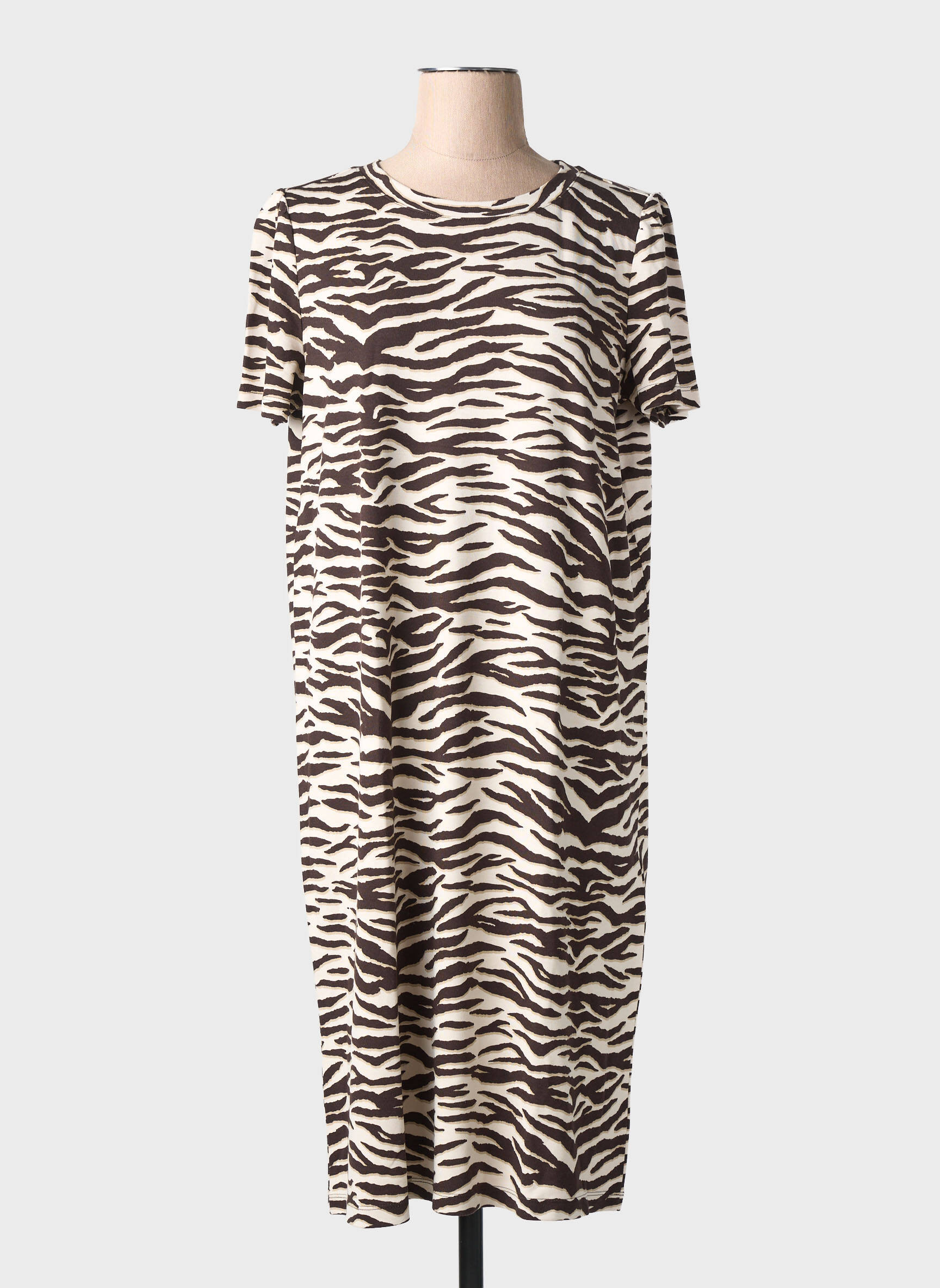 Robe mi-longue manches courtes manches courtes marron STREET ONE femme