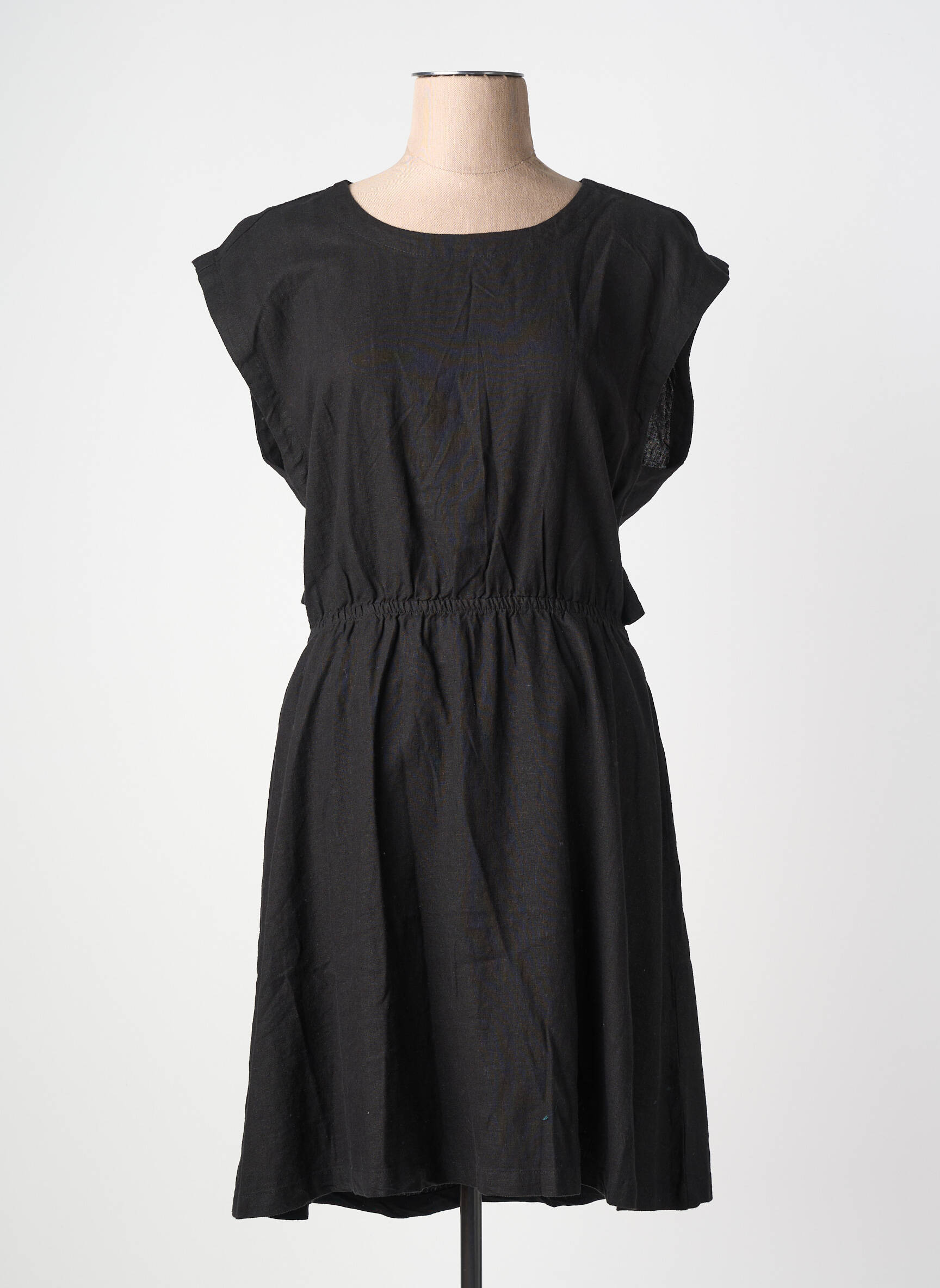 Robe mi-longue manches courtes manches courtes noir ICHI femme