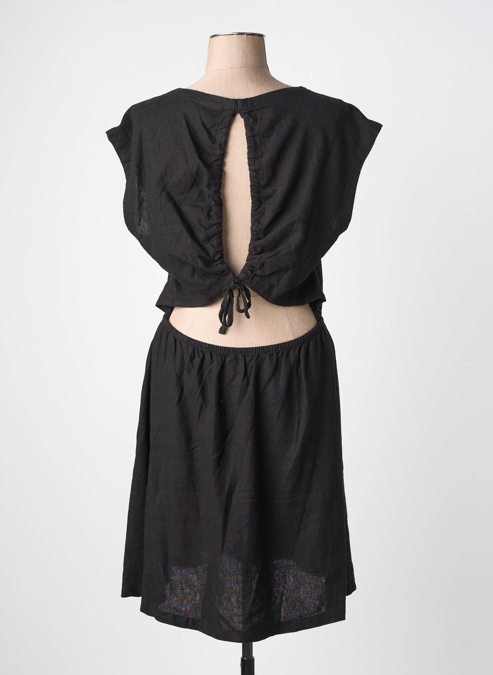 Robe mi-longue manches courtes manches courtes noir ICHI femme