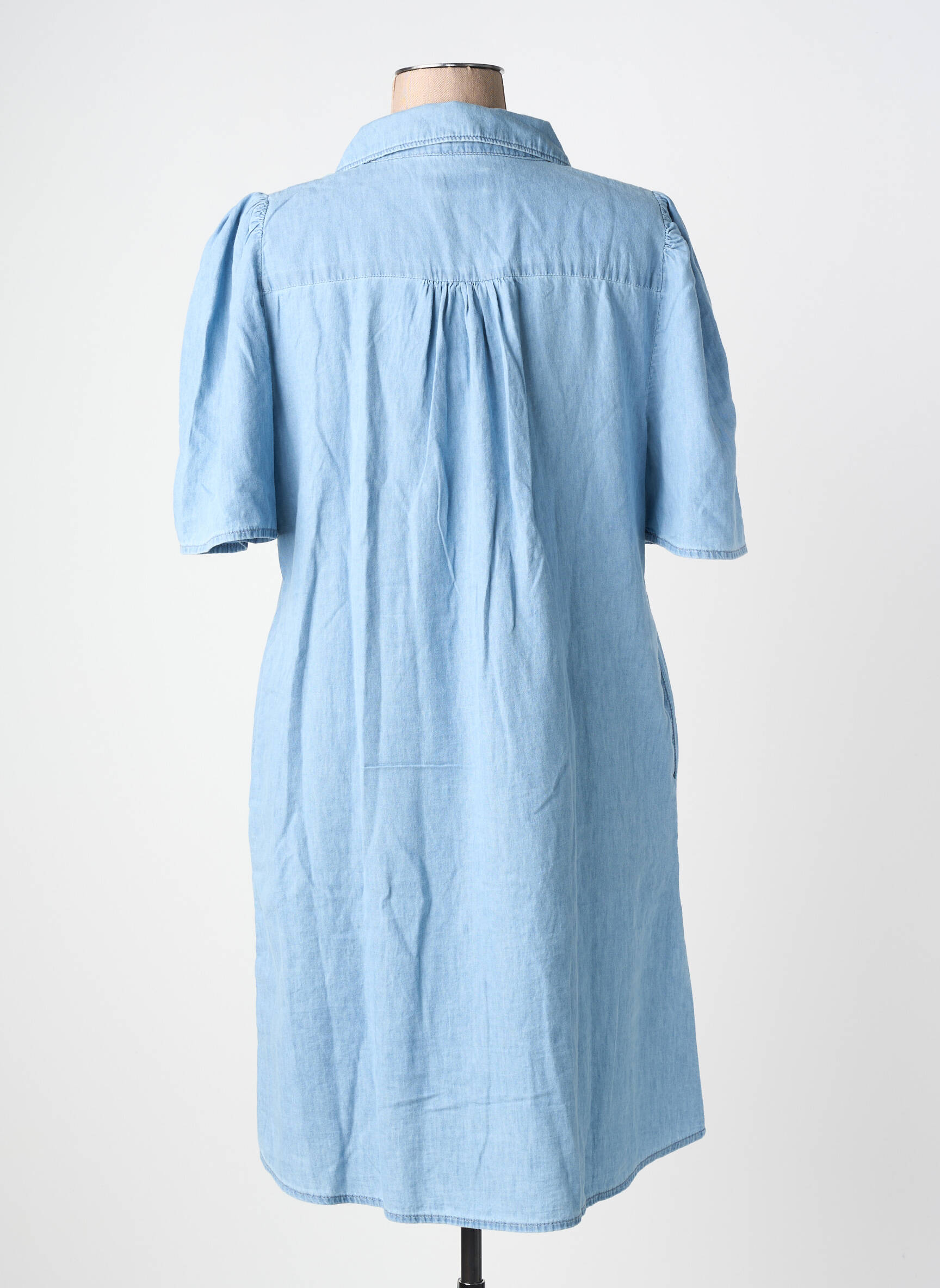 Robe mi-longue manches courtes manches courtes bleu ICHI femme