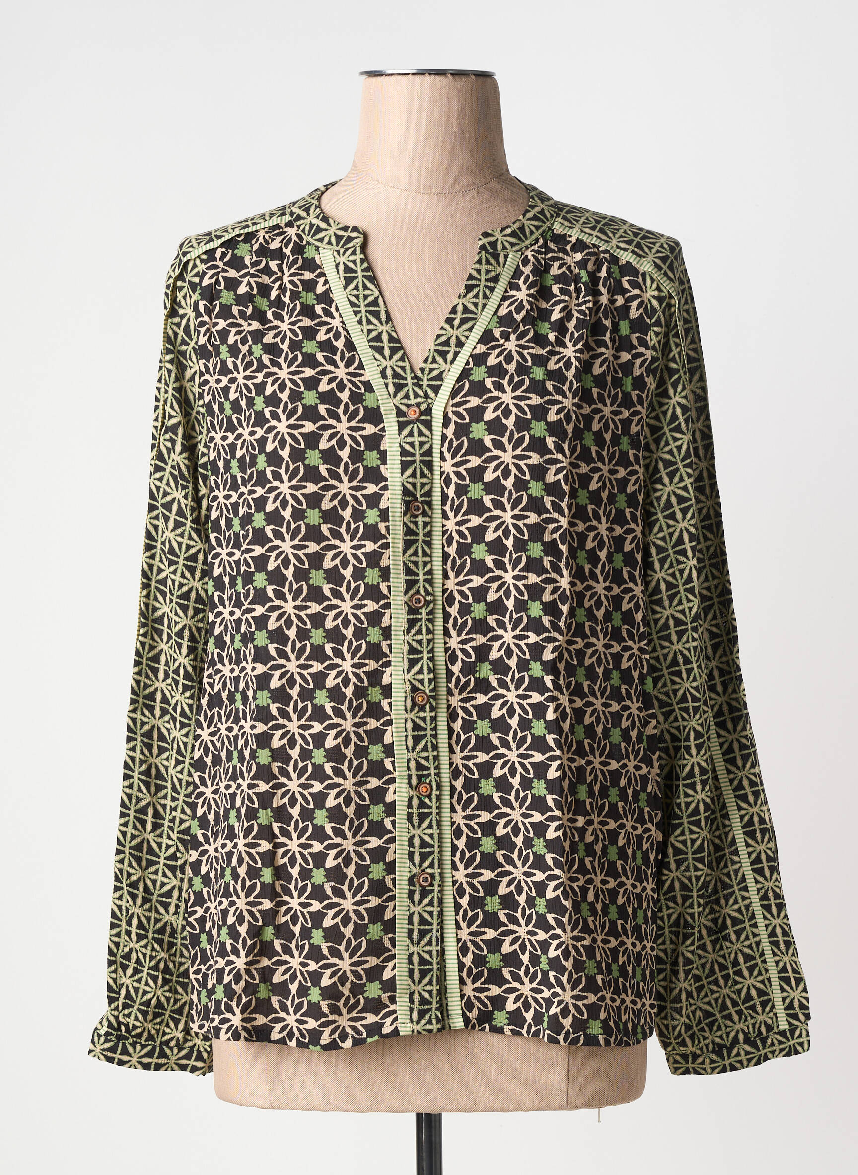 Top tissage crêpe manches longues vert WHITE STUFF femme
