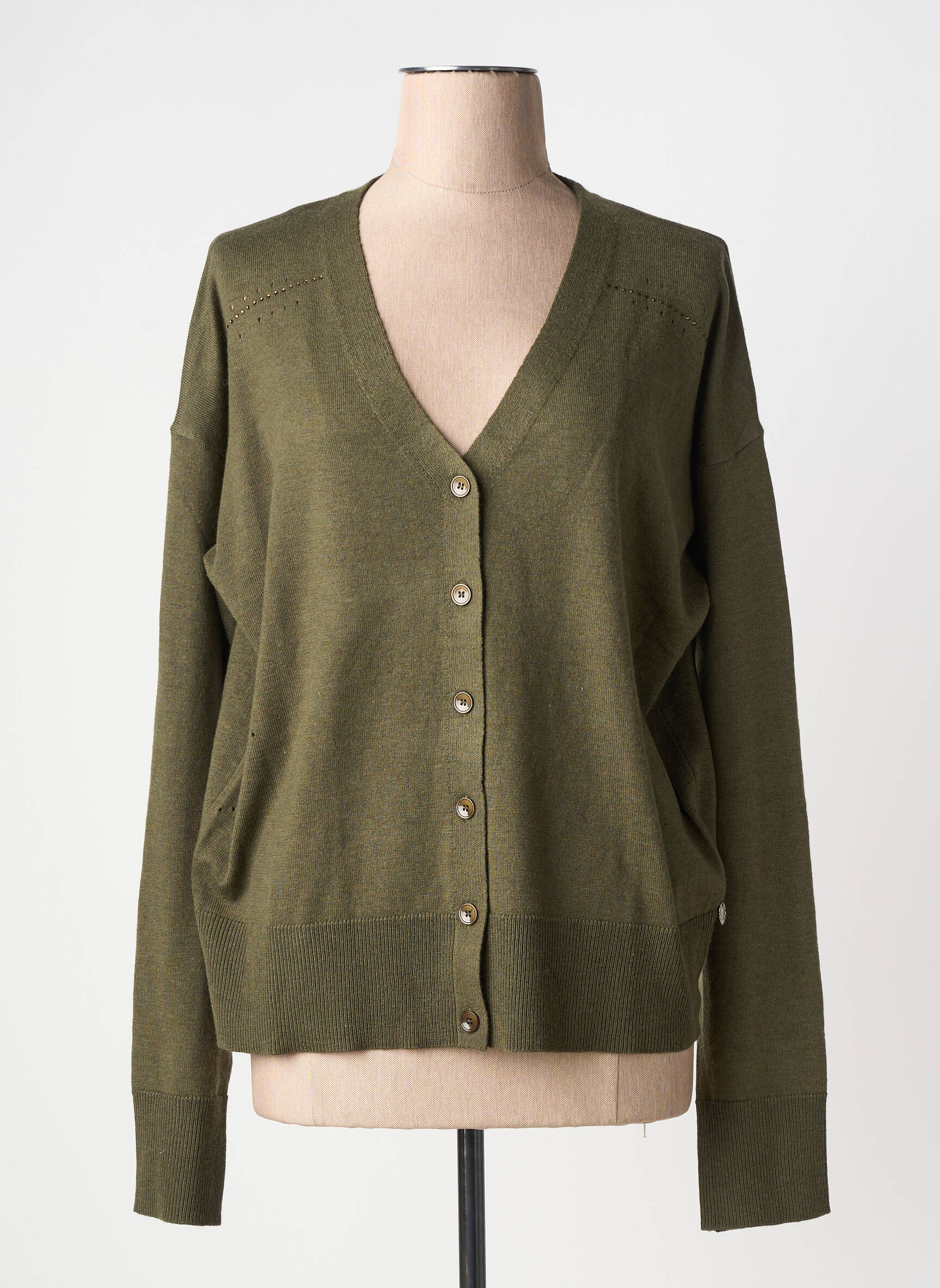Gilet manches longues resserrée sur le bas vert FREEMAN T.PORTER femme