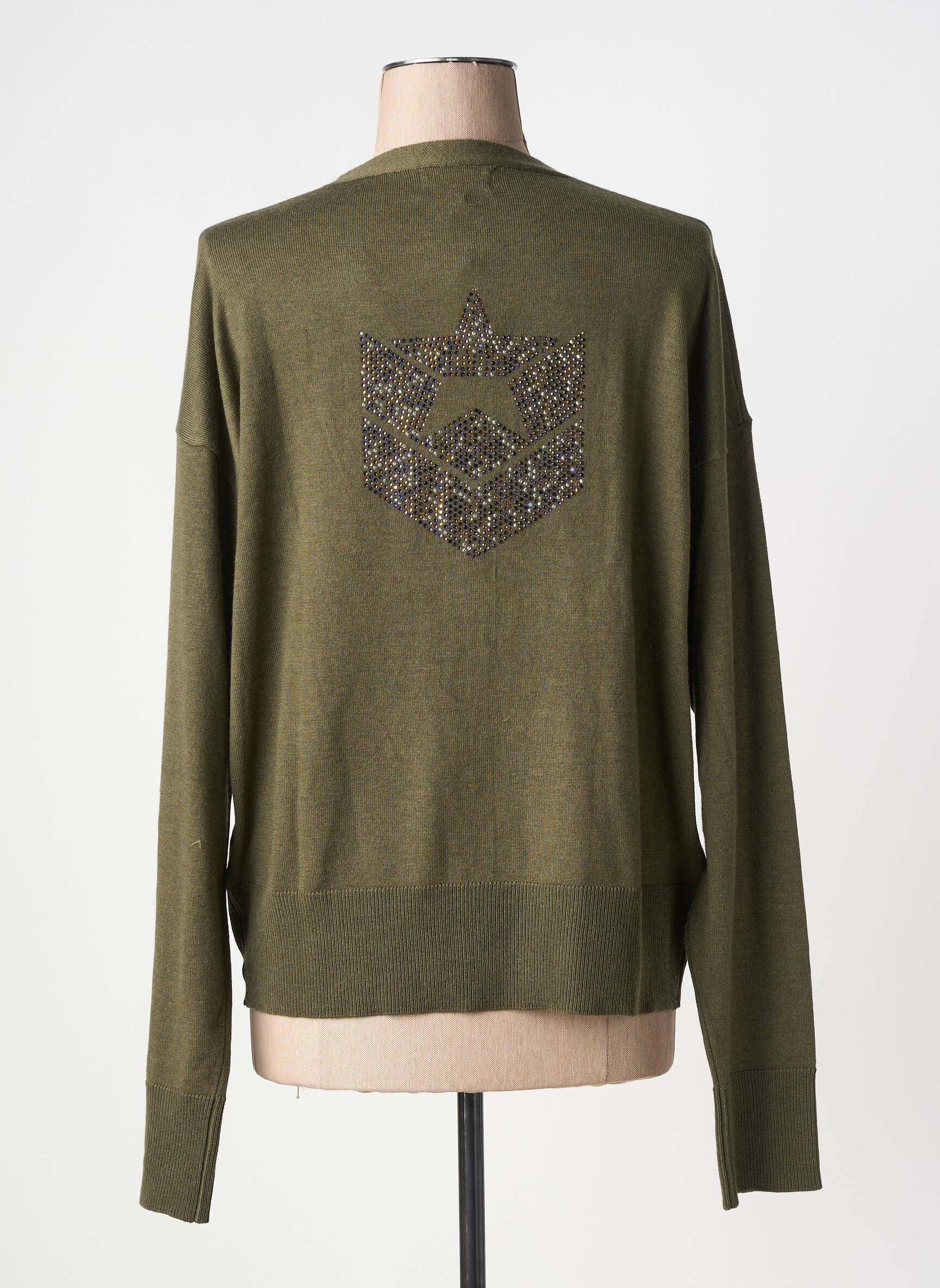 Gilet manches longues resserrée sur le bas vert FREEMAN T.PORTER femme