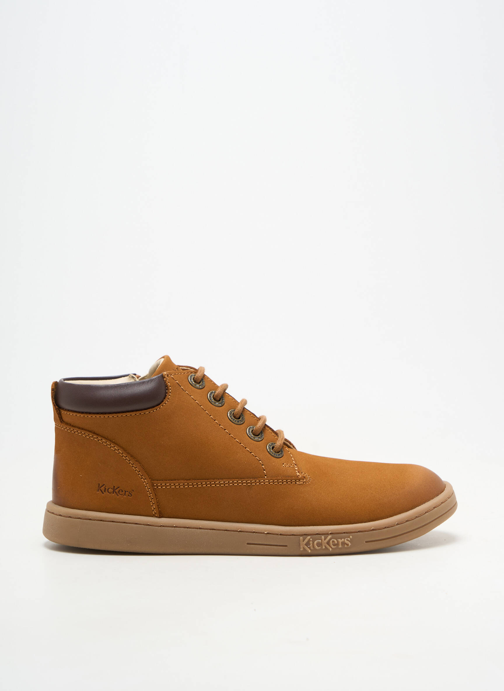 Baskets matière lisse talon plat jusqu'à 3cm marron KICKERS femme