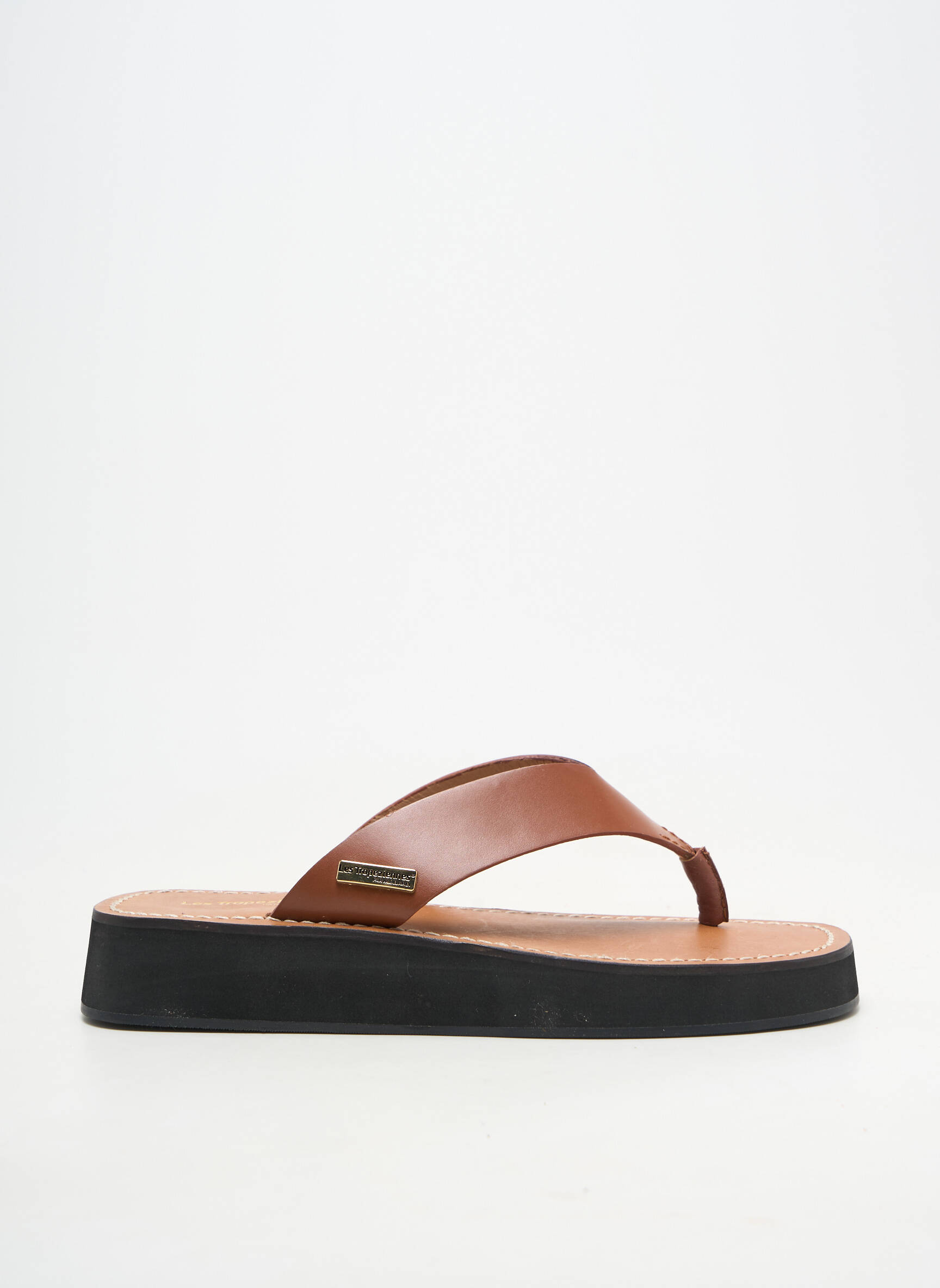 Tongs matière lisse talon plat jusqu'à 3cm marron LES TROPEZIENNES PAR M.BELARBI femme