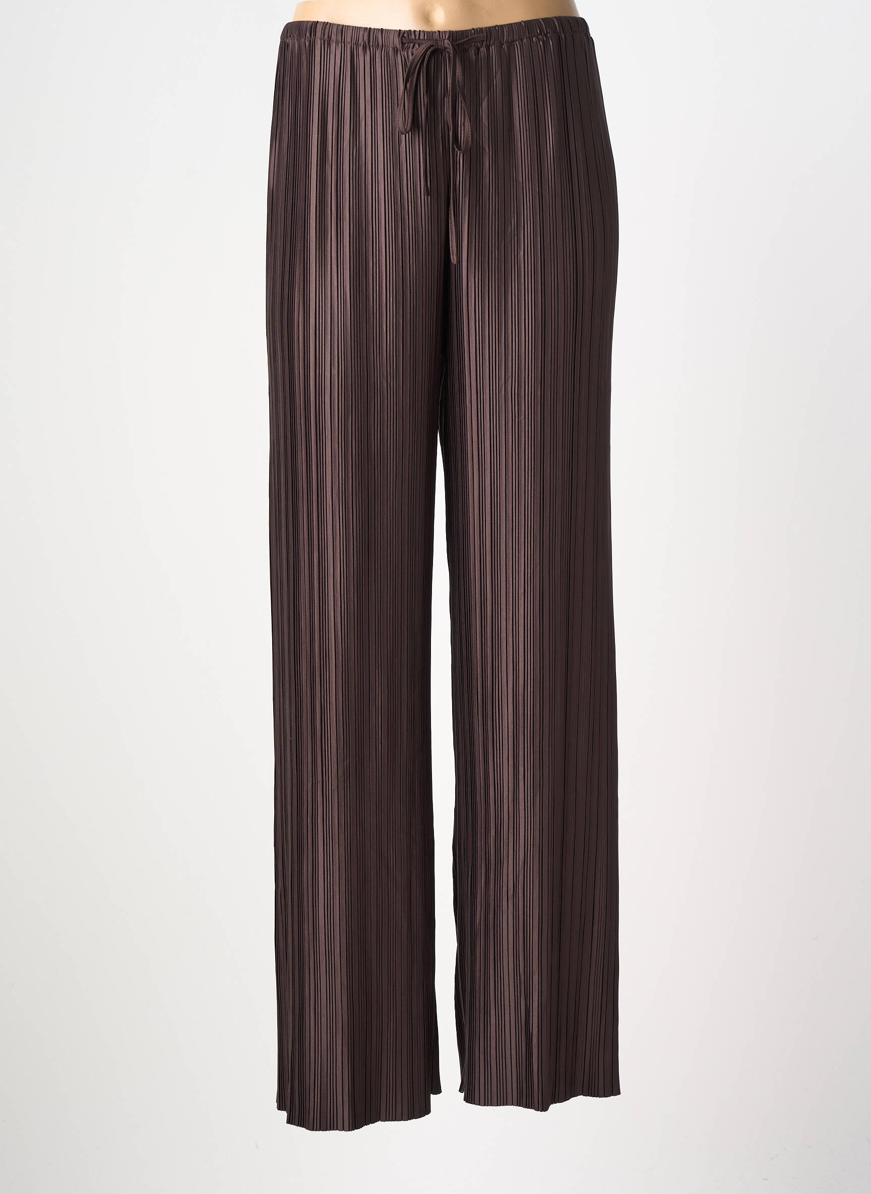 Pantalon droit tissage crêpe taille normale marron GRACE & MILA femme