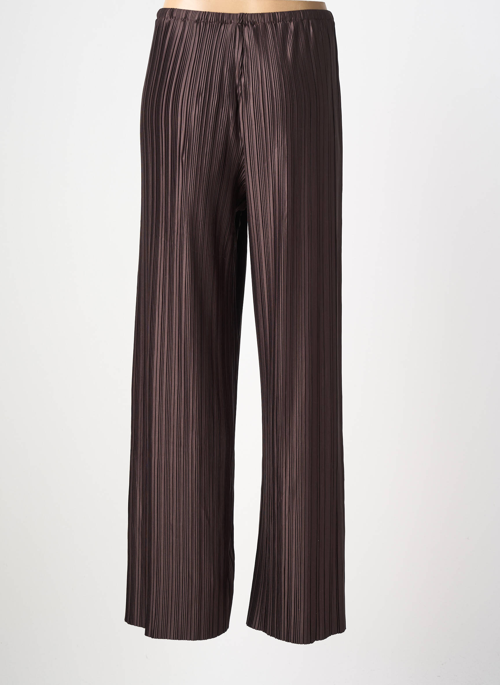 Pantalon droit tissage crêpe taille normale marron GRACE & MILA femme