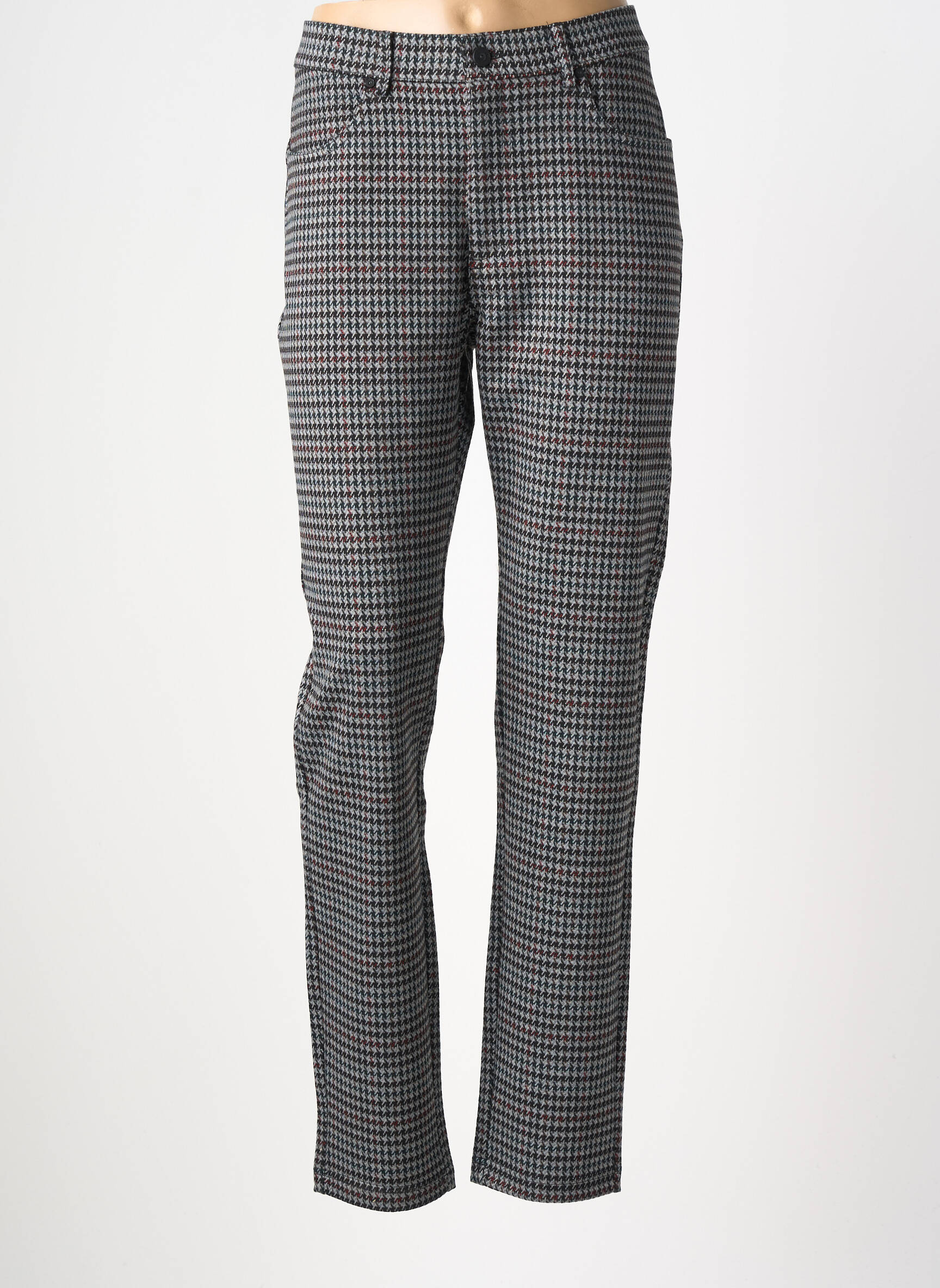 Pantalon droit fermeture zippée sous rabat boutonné taille normale gris LODEN femme