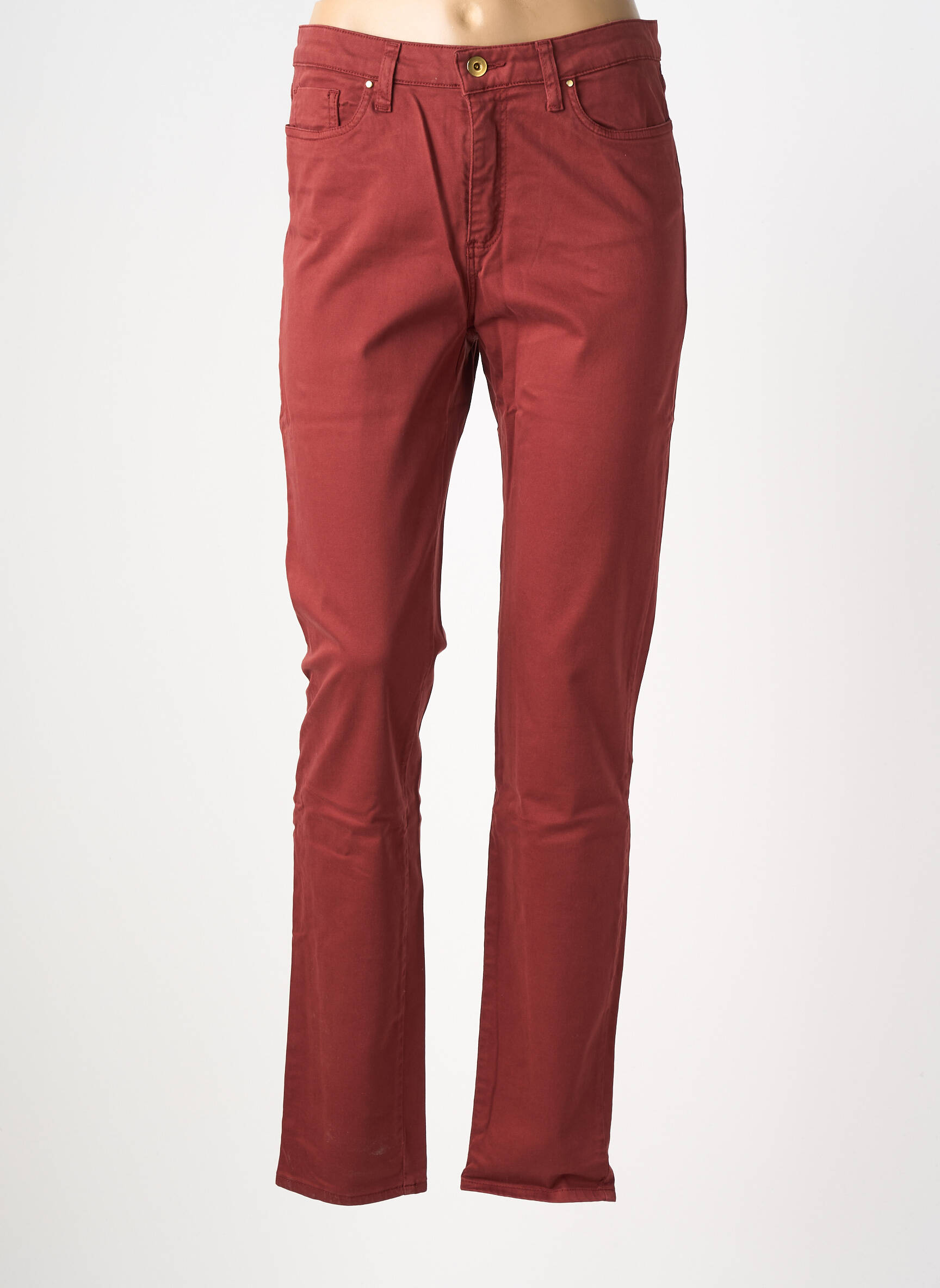 Pantalon slim tissage popeline taille normale marron LCDN femme