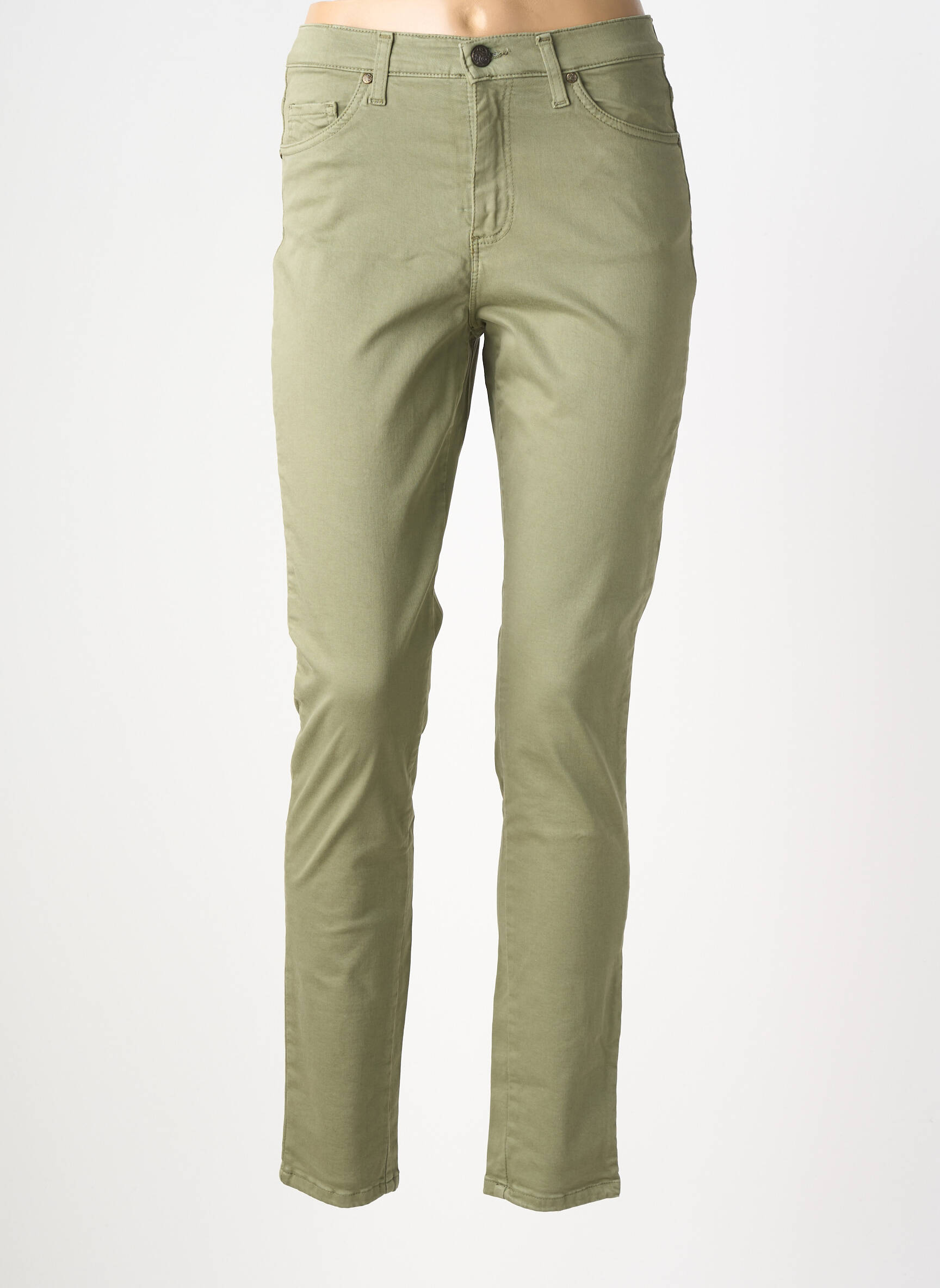 Pantalon slim tissage popeline taille normale vert LCDN femme