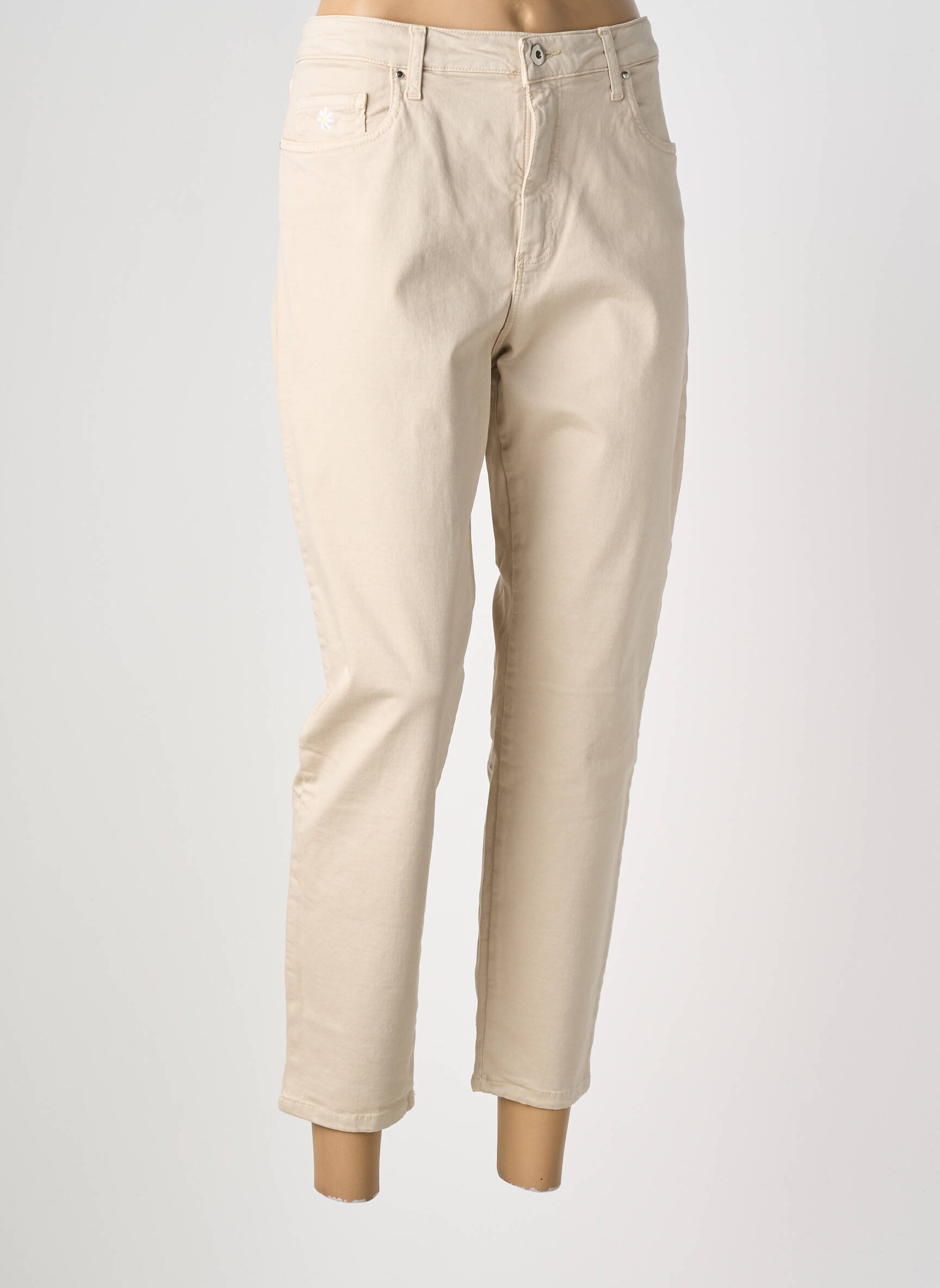 Pantalon slim tissage popeline taille normale beige LCDN femme