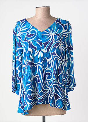Top tissage crêpe manches 3/4 bleu L'ATELIER D'ANNA femme