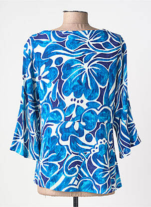 Top tissage crêpe manches 3/4 bleu L'ATELIER D'ANNA femme