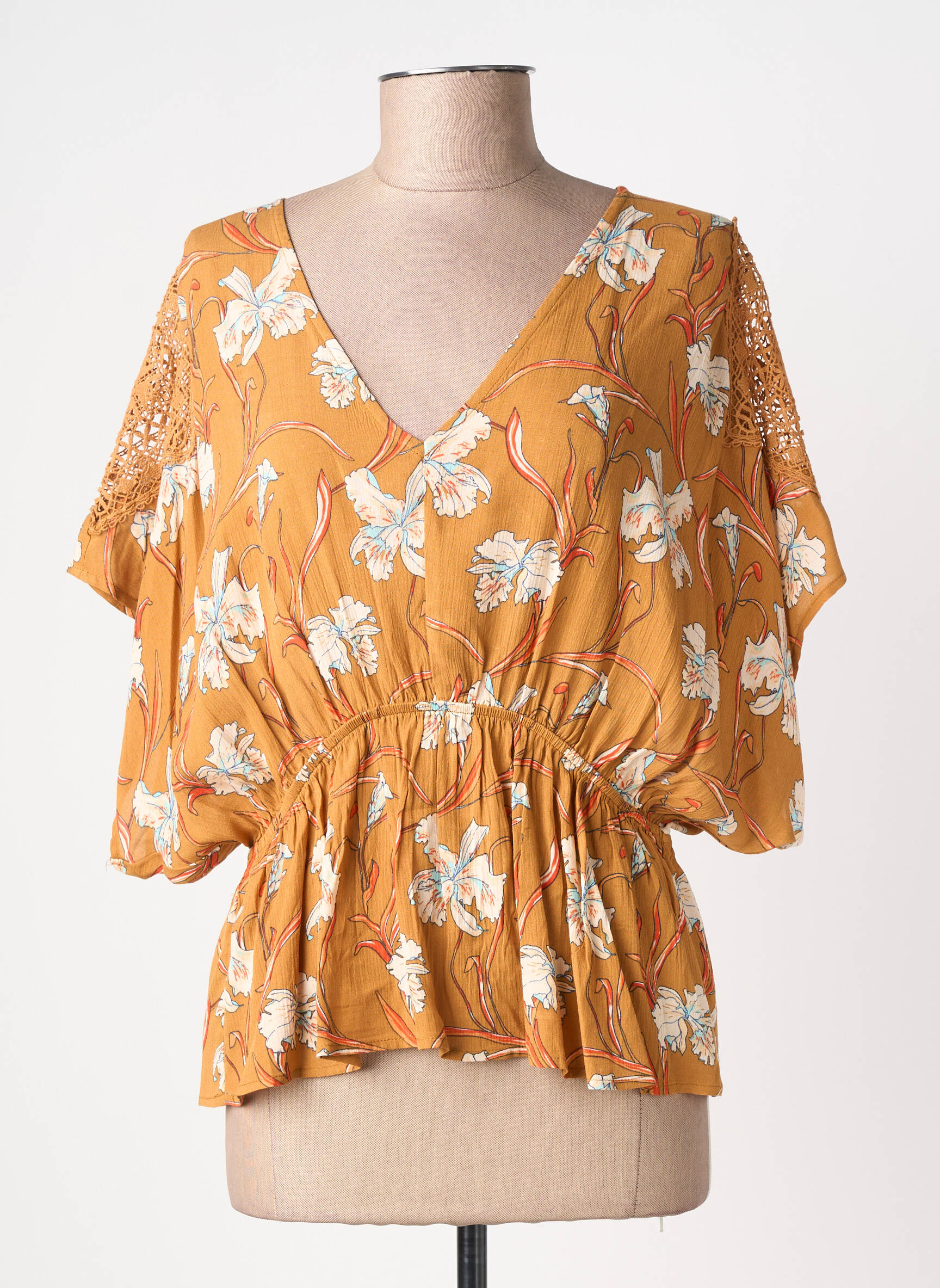 Top tissage crêpe manches courtes orange SURKANA femme