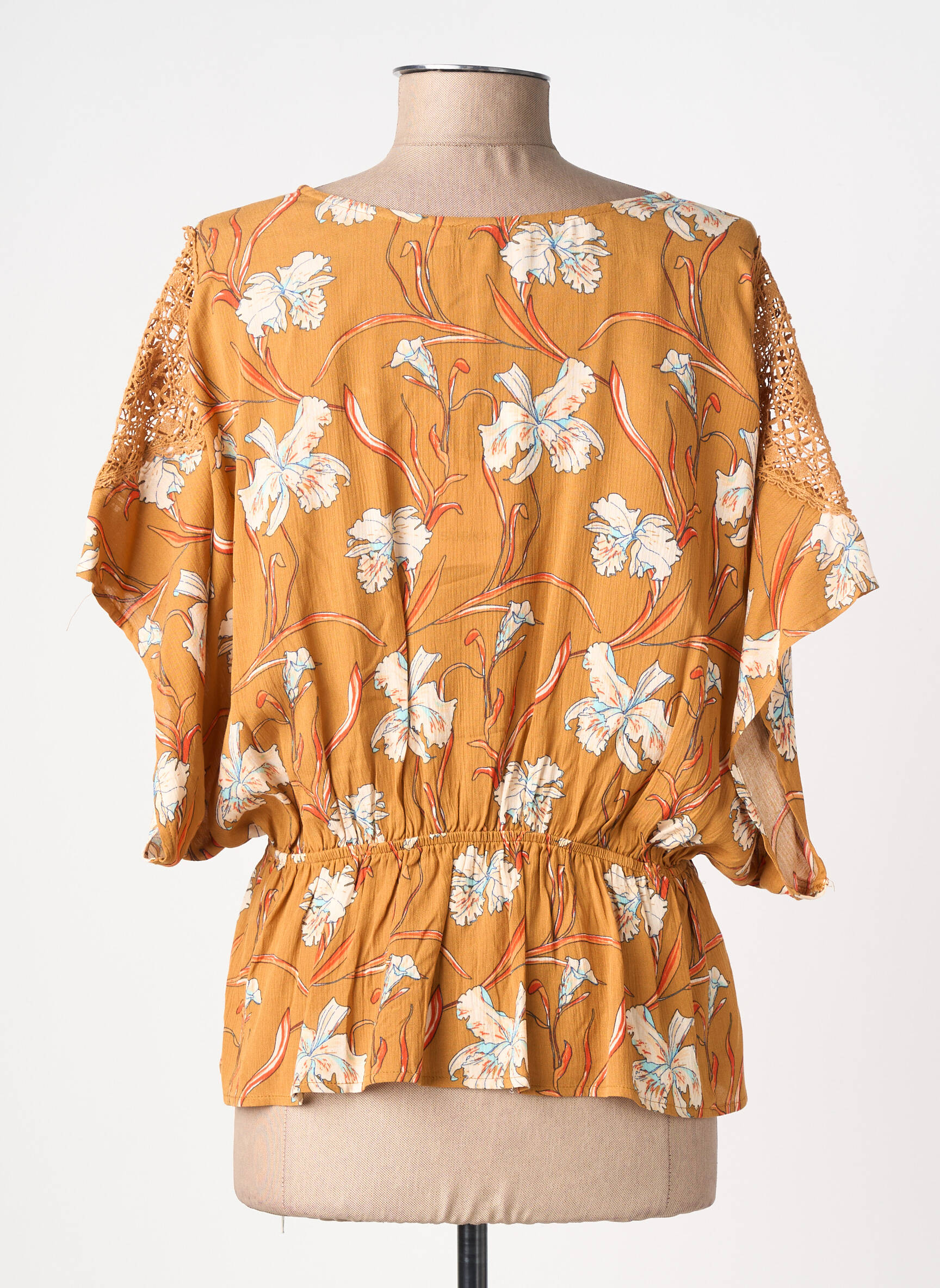 Top tissage crêpe manches courtes orange SURKANA femme