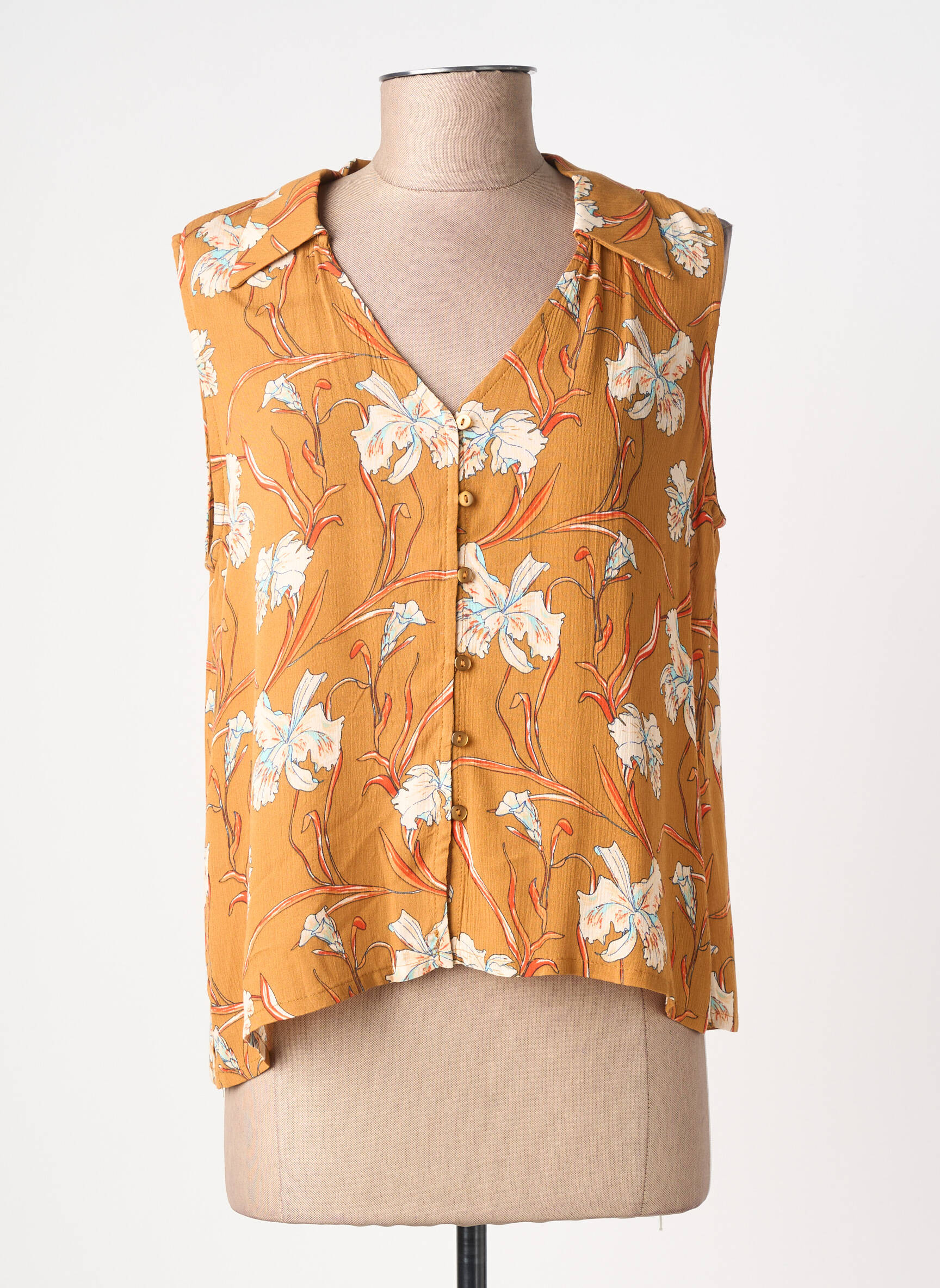Top tissage crêpe sans manche orange SURKANA femme