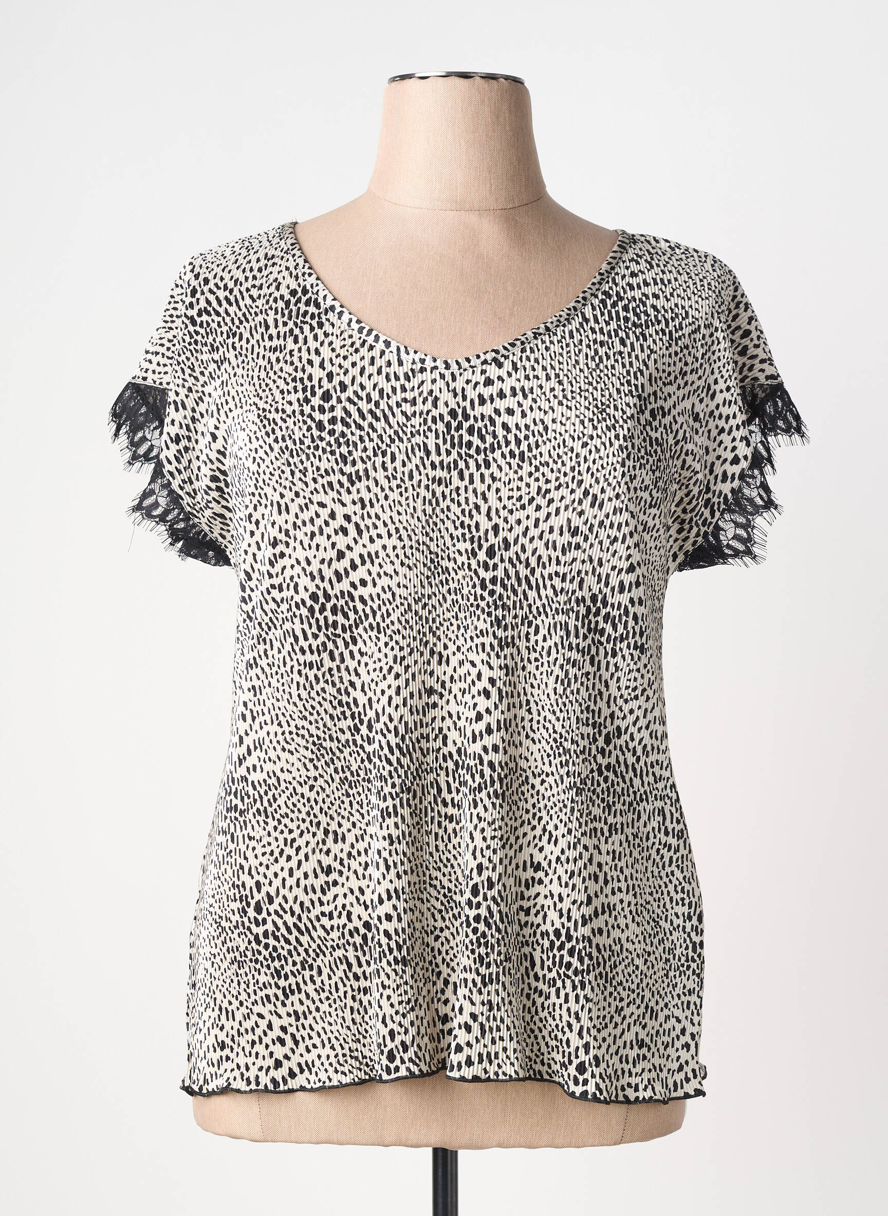 Top tissage crêpe manches courtes noir SPG JENUAN femme