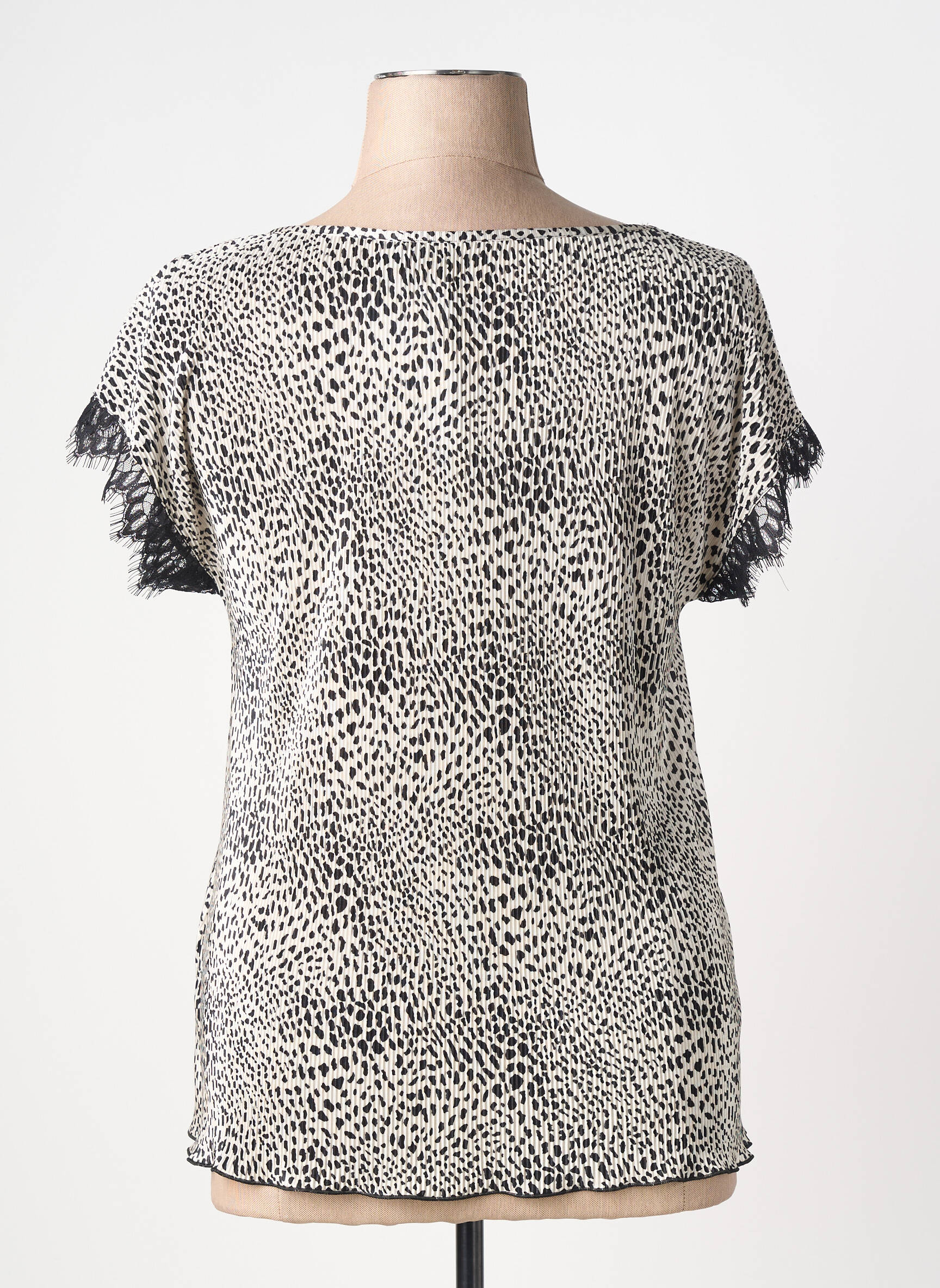 Top tissage crêpe manches courtes noir SPG JENUAN femme