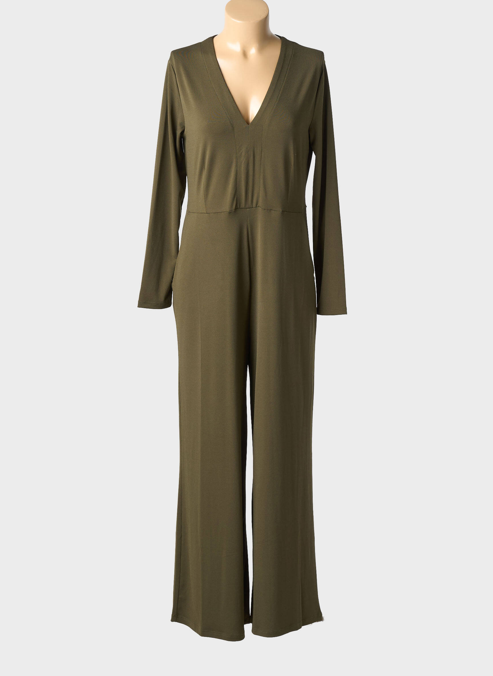 Combi-pantalon tissage popeline manches longues vert SURKANA femme