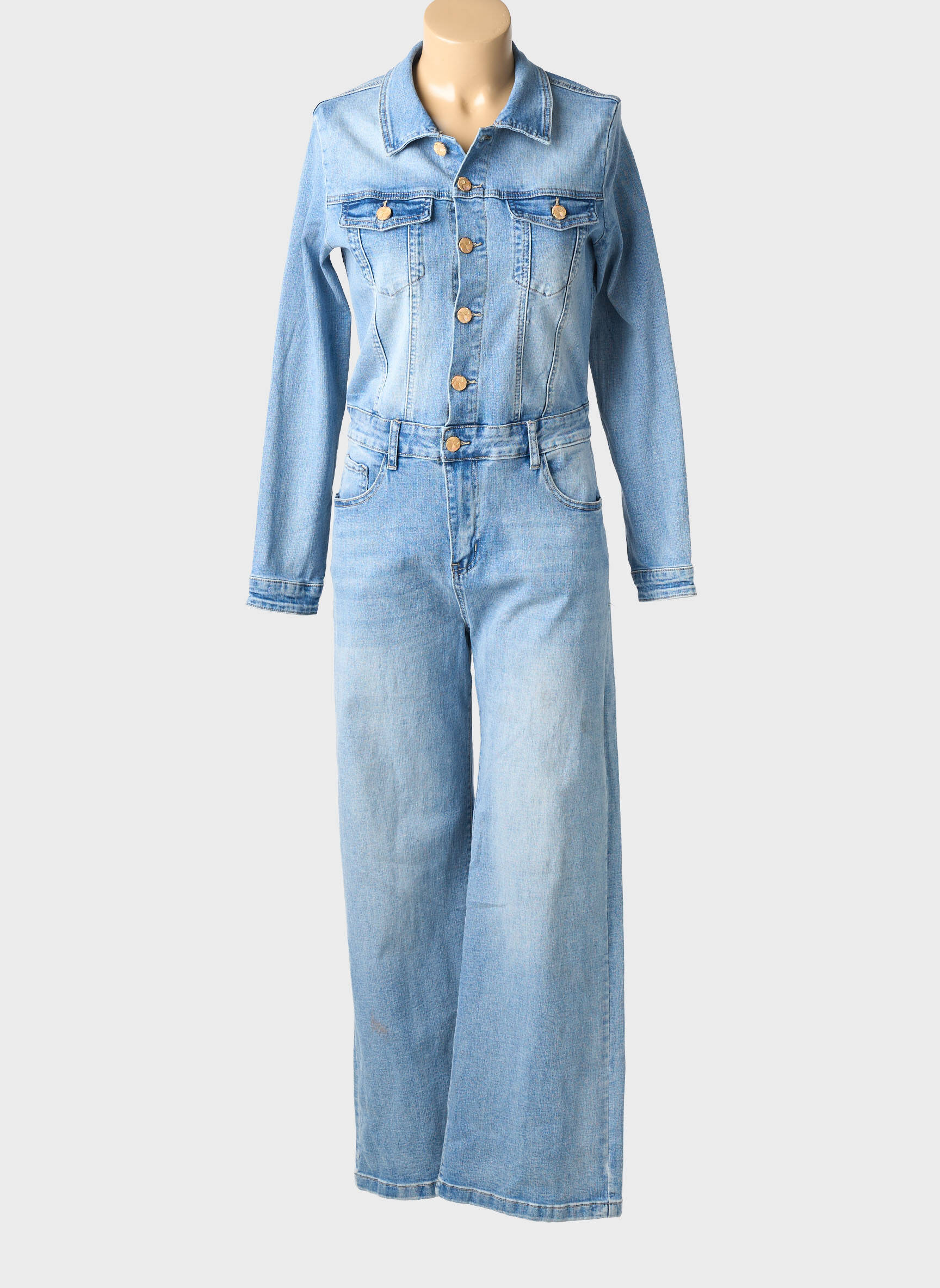 Combi-pantalon fermeture boutonnée sur le devant manches longues bleu MAISON ONADO femme
