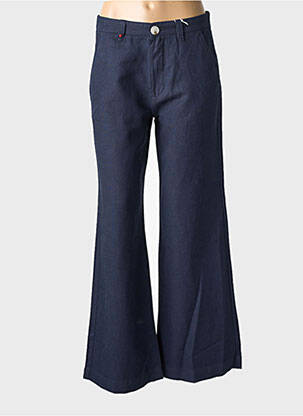 Pantalon droit fermeture zippée sous rabat boutonné taille normale bleu F.A.M. femme