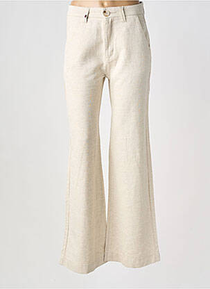 Pantalon droit fermeture zippée sous rabat boutonné taille normale beige F.A.M. femme