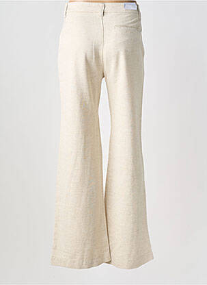 Pantalon droit fermeture zippée sous rabat boutonné taille normale beige F.A.M. femme