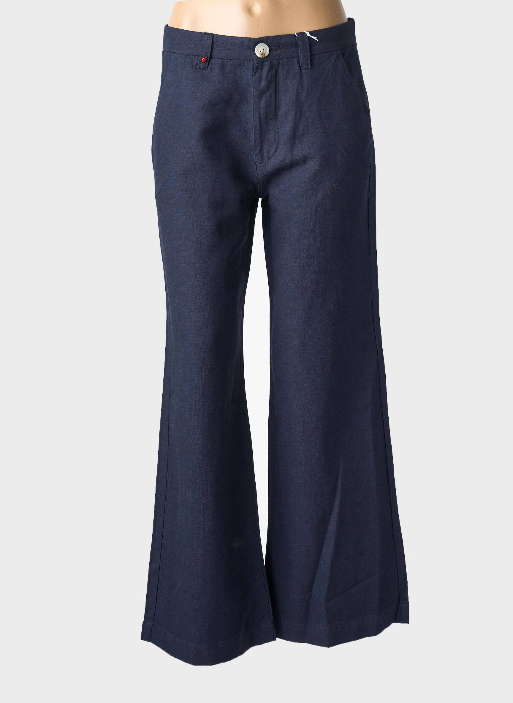 Pantalon droit fermeture zippée sous rabat boutonné taille normale bleu F.A.M. femme
