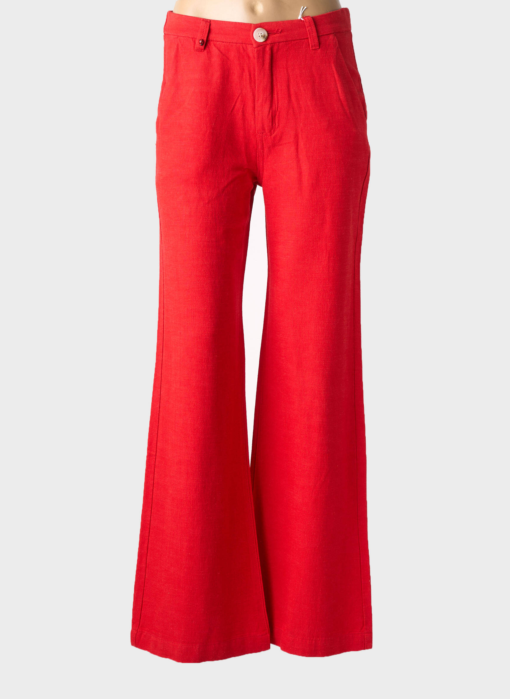 Pantalon droit fermeture zippée sous rabat boutonné taille normale rouge F.A.M. femme