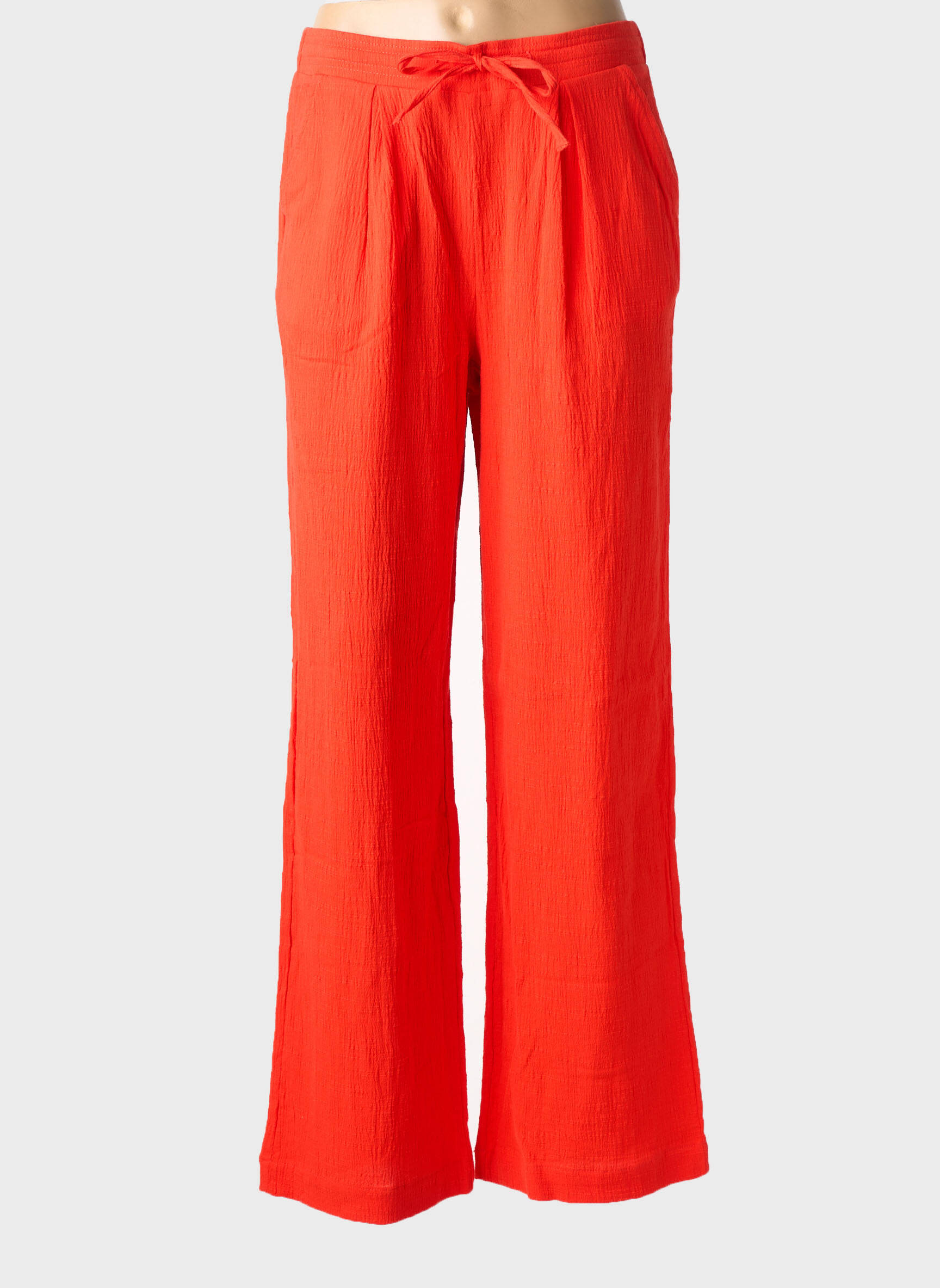 Pantalon droit stretch taille normale orange ICHI femme