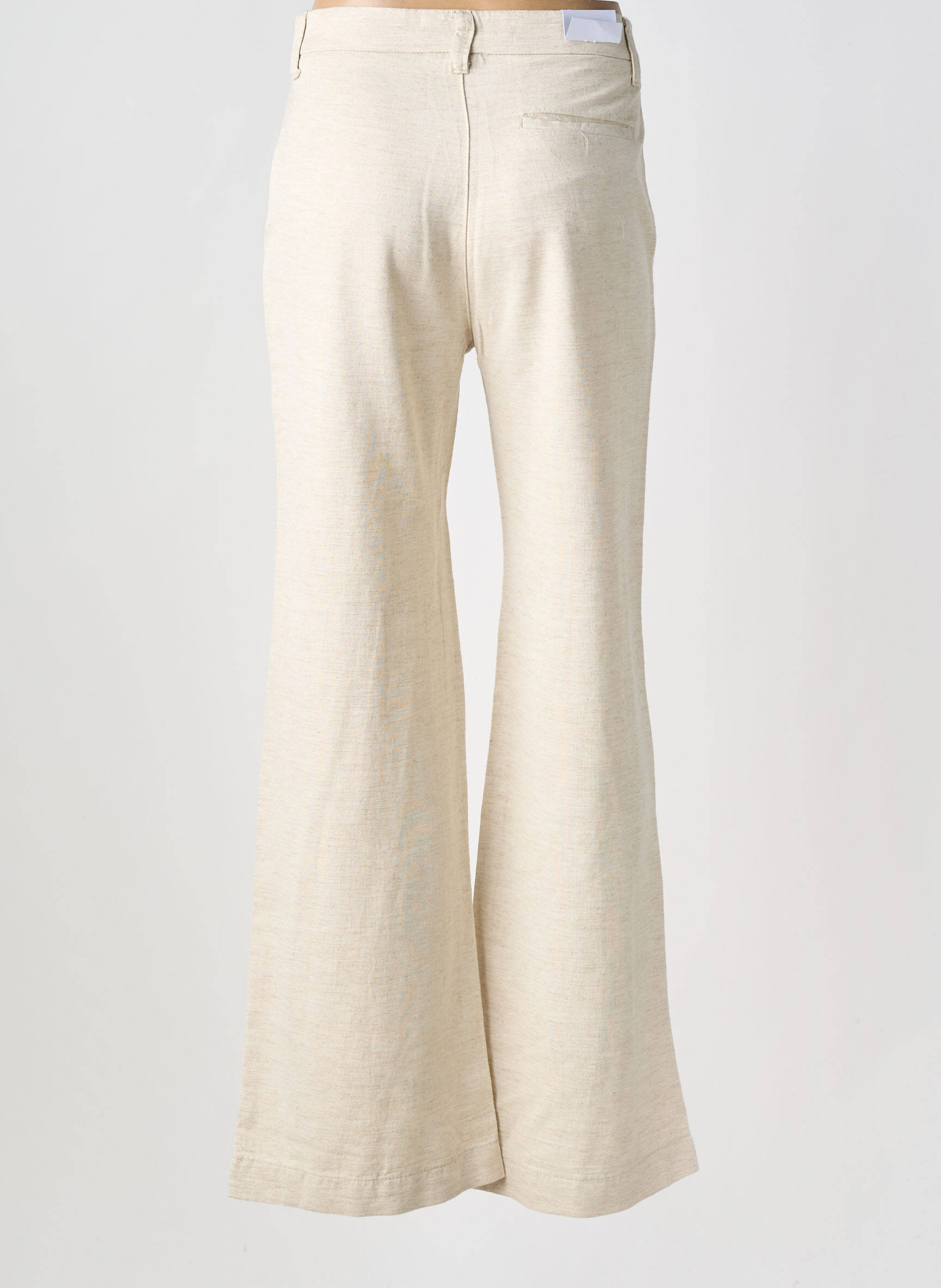Pantalon droit fermeture zippée sous rabat boutonné taille normale beige F.A.M. femme